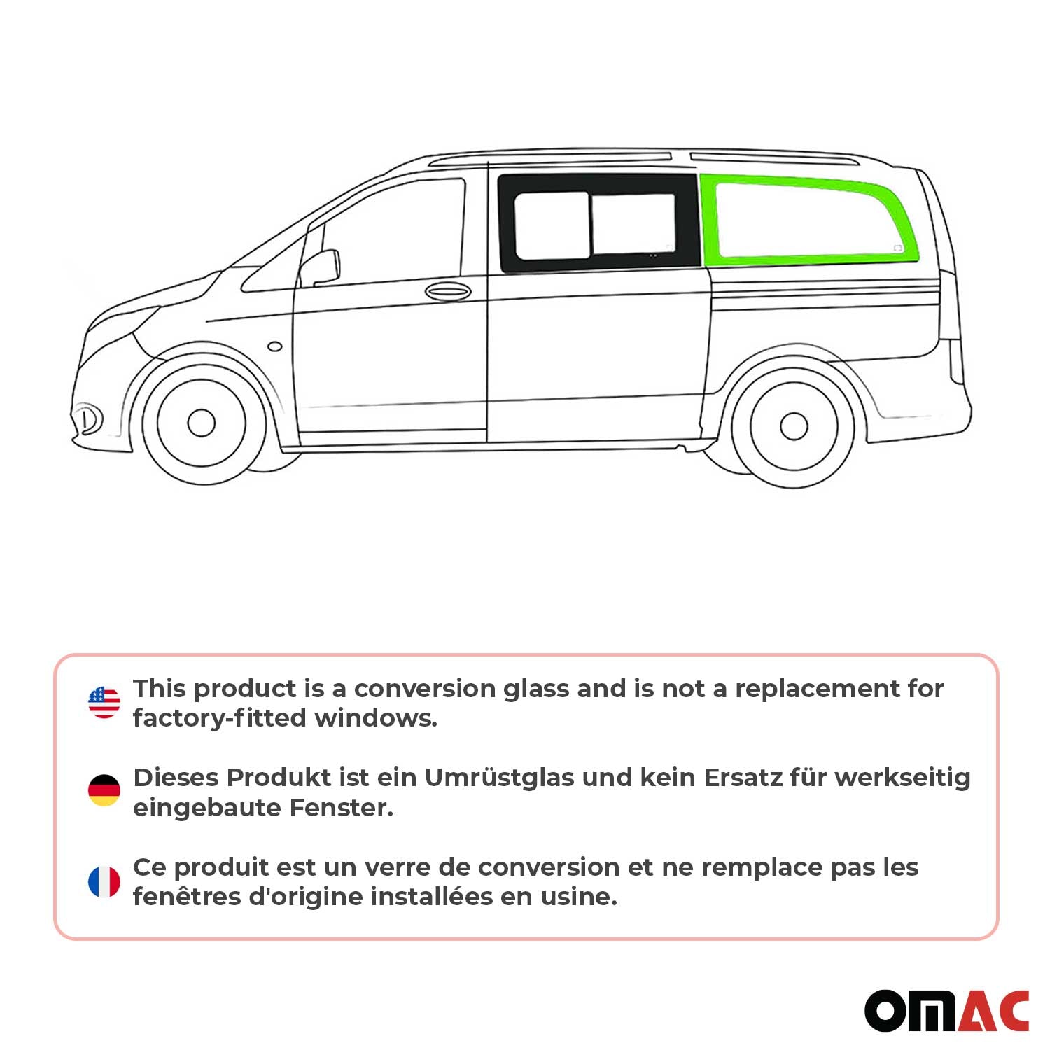 2016-2024 Mercedes Metris Window Glass Fit Kit Left Side Rear Black L2 MWB