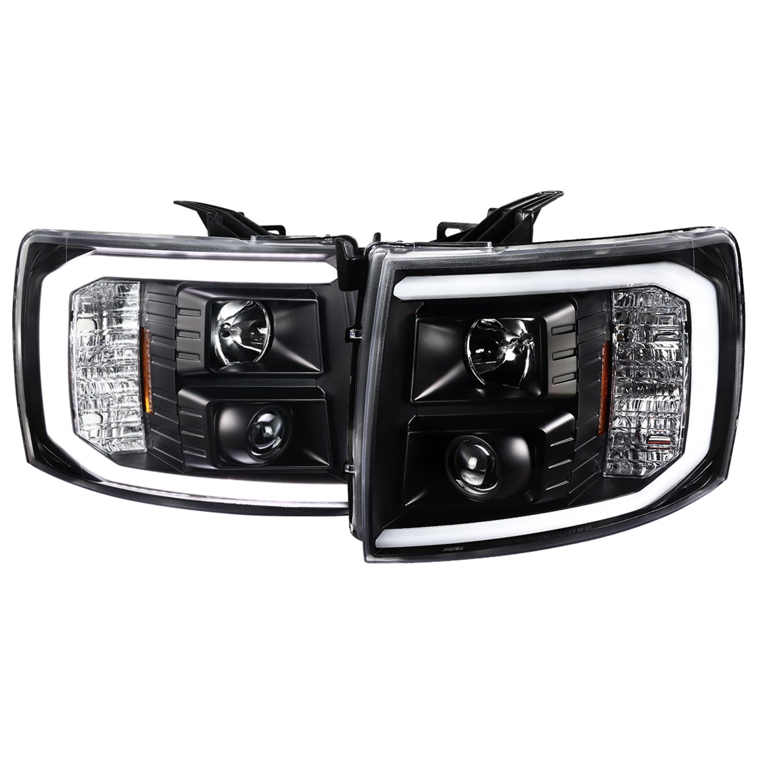 2007-2014 Chevy Silverado 1500/2500/3500HD LED CBar Projector Headlights Black