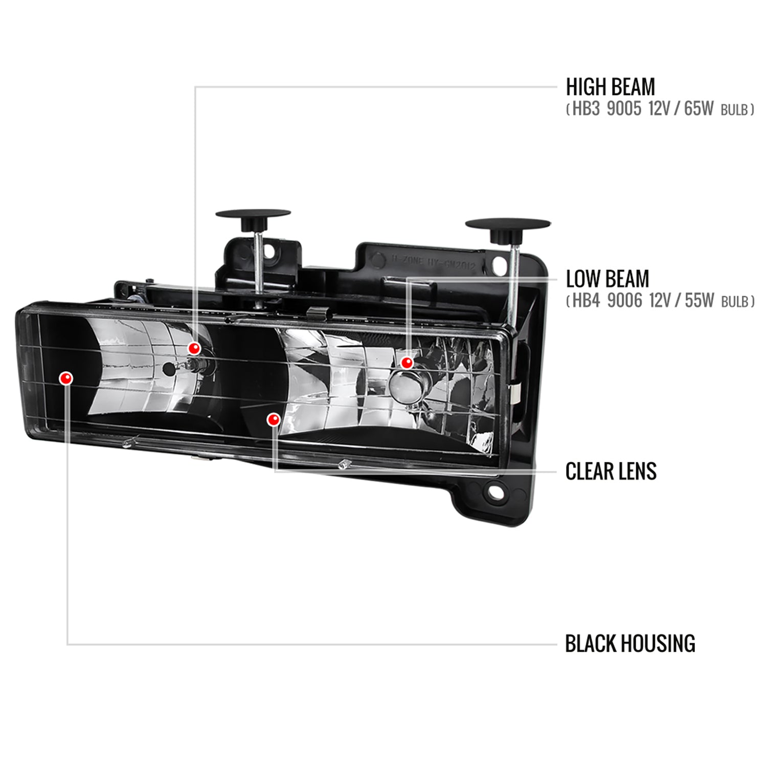 1988-1998 Chevy C/K C10/Tahoe/Sierra/Yukon/Suburban Crystal Headlights Black