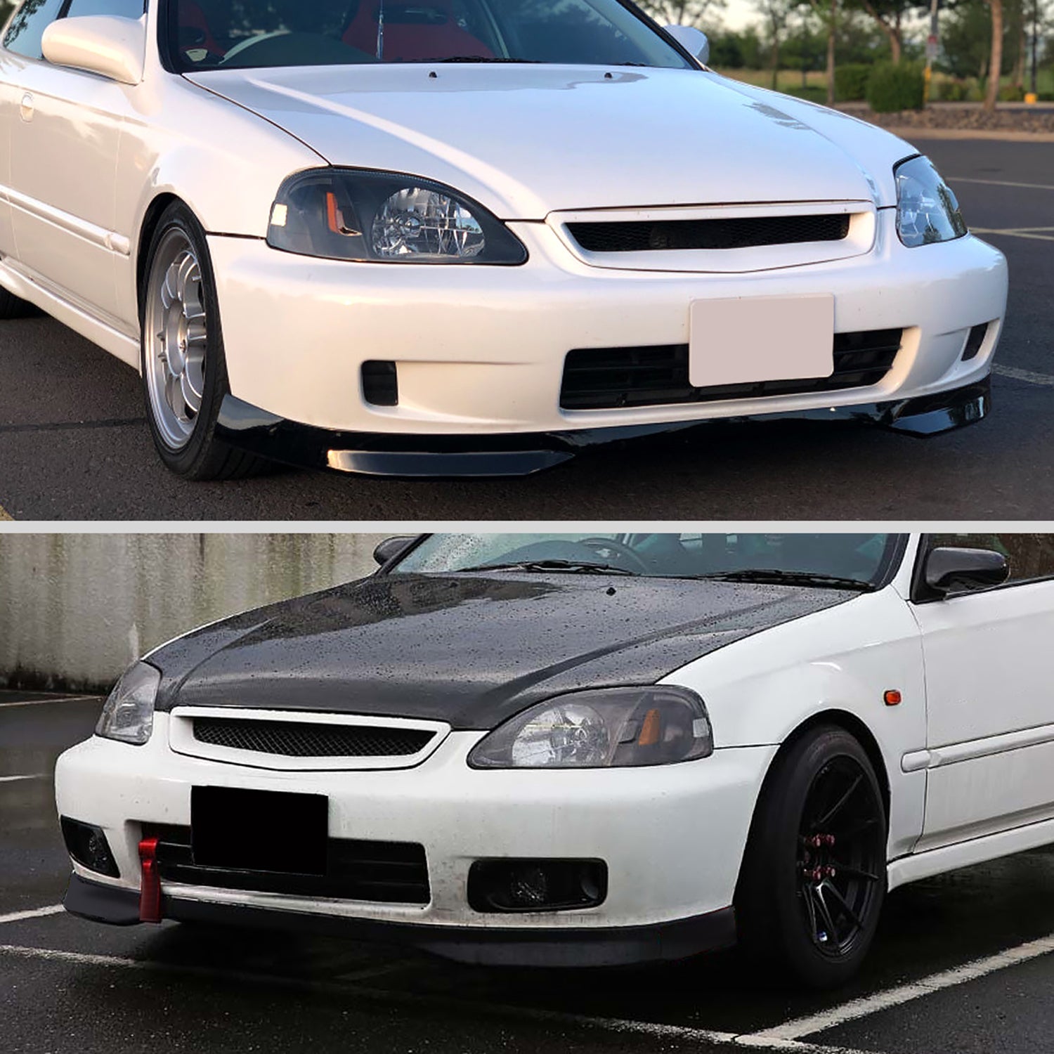 1999-2000 Honda Civic Crystal Headlights w/ Amber Reflector Matte Black/Clear