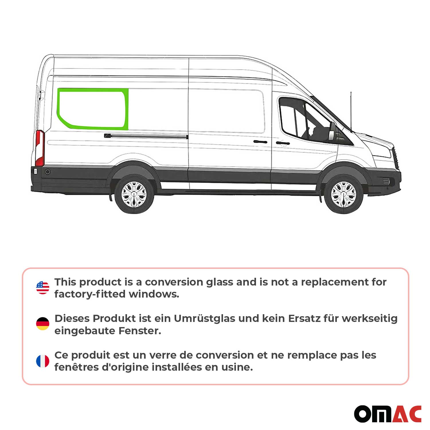 2015-2025 Ford Transit Window Glass Mid-High Roof Right Side Rear L4 Black