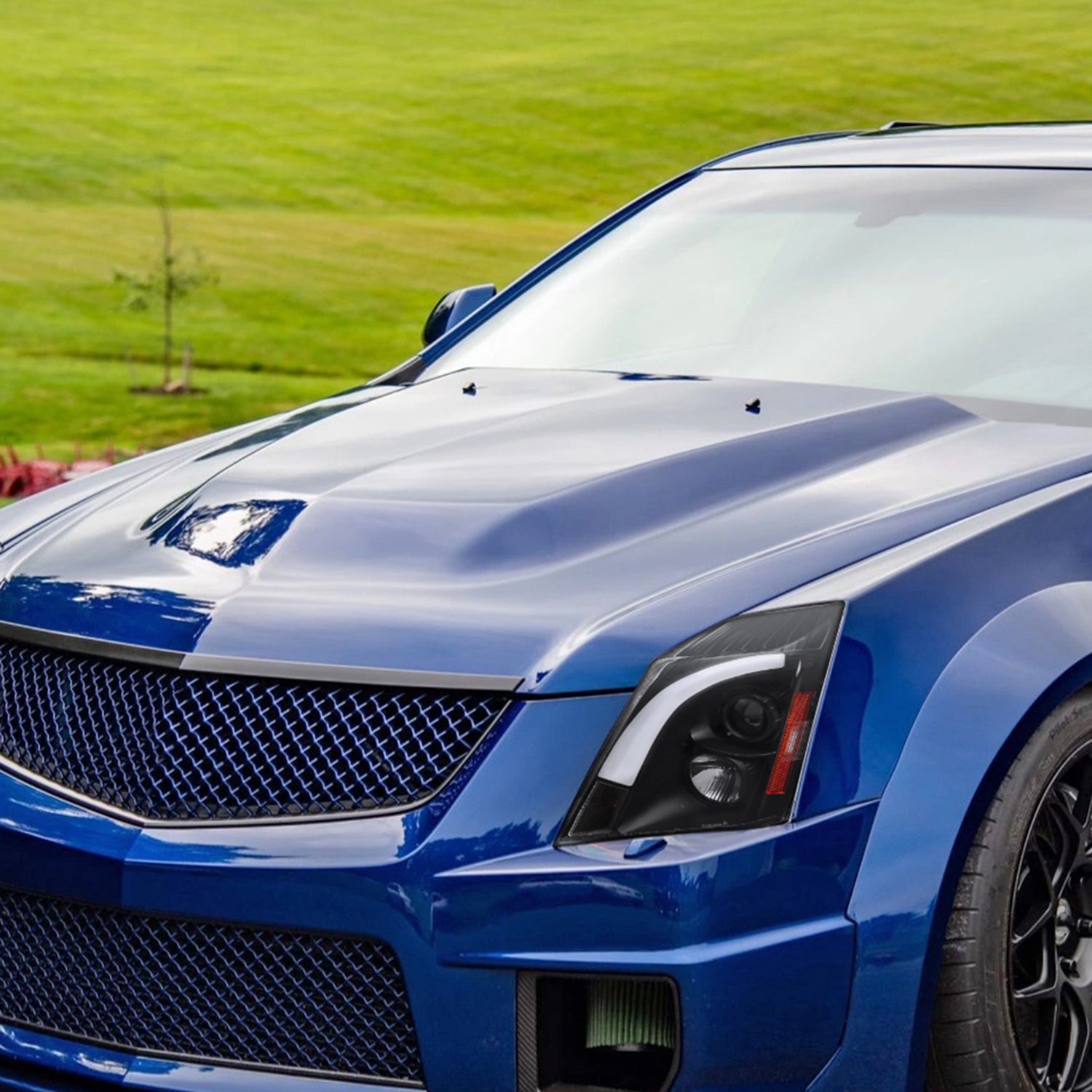 2008-2014 Cadillac CTS Sequential LED Bar Projector Headlights Matt Black