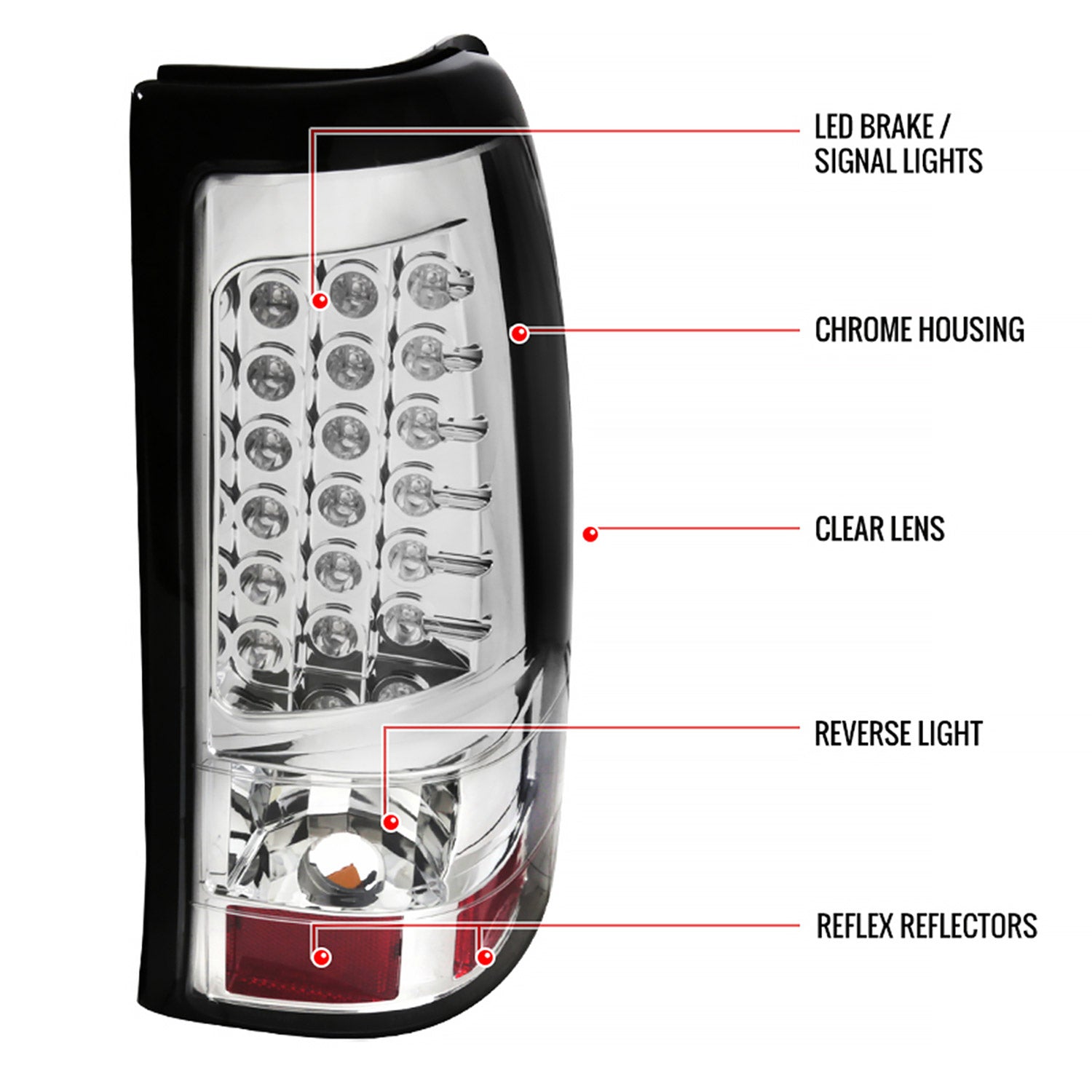 1999-2002 Chevy Silverado/ 1999-2006 GMC Sierra LED Tail Lights Chrome/Clear