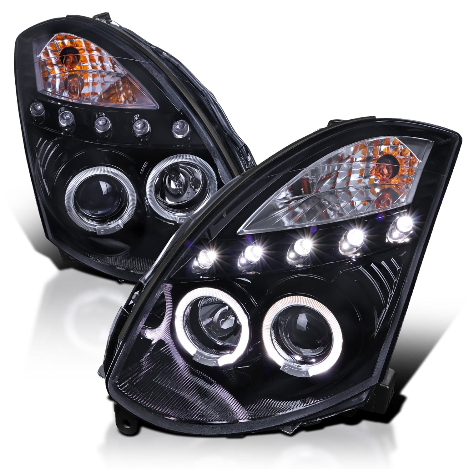 2003-2007 Infiniti G35 Coupe Dual Halo Projector Headlights Glossy Black/Smoke