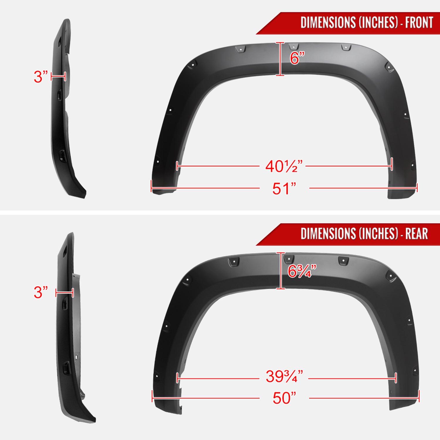 2022-2024 Toyota Tundra Matte Black Rivet Style Fender Flares Protector