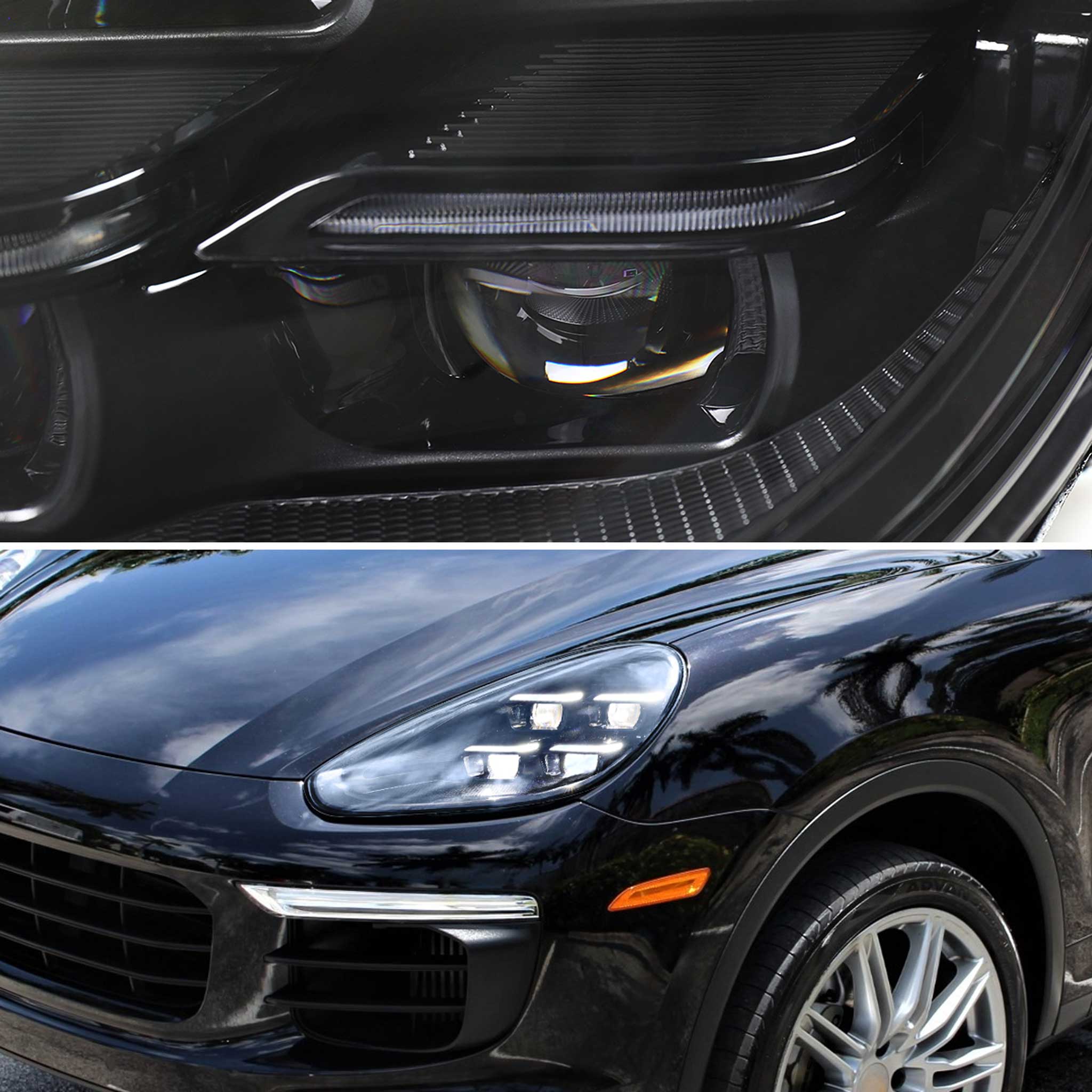 For Porsche Cayenne 958.2 2015-2017 Matrix LED Projector Headlights DRL Dynamic Black Clear Lens Glossy Trim