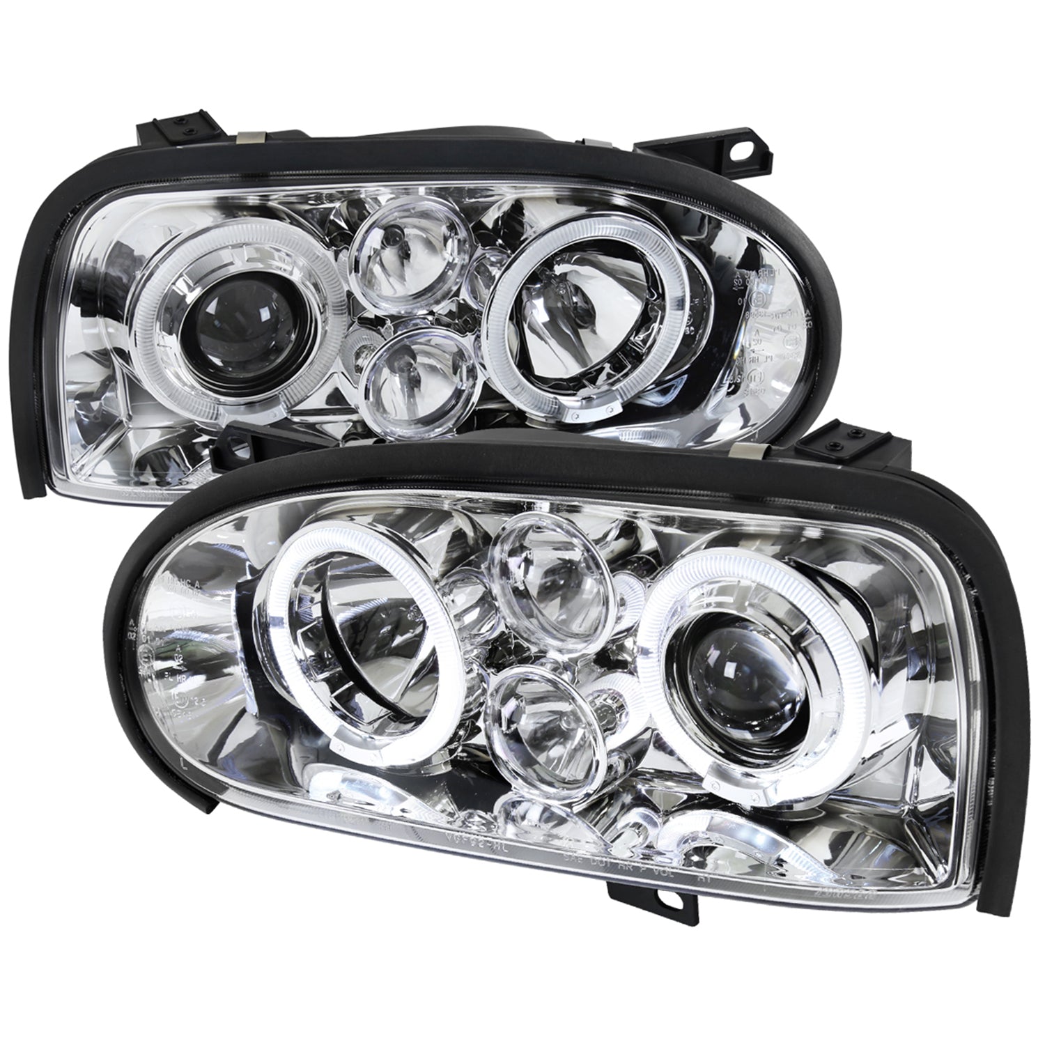 1993-1998 VW Golf Mk3/Cabrio Dual Halo Projector Headlights Chrome/Clear