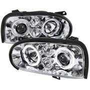 1993-1998 VW Golf Mk3/Cabrio Dual Halo Projector Headlights Chrome/Clear
