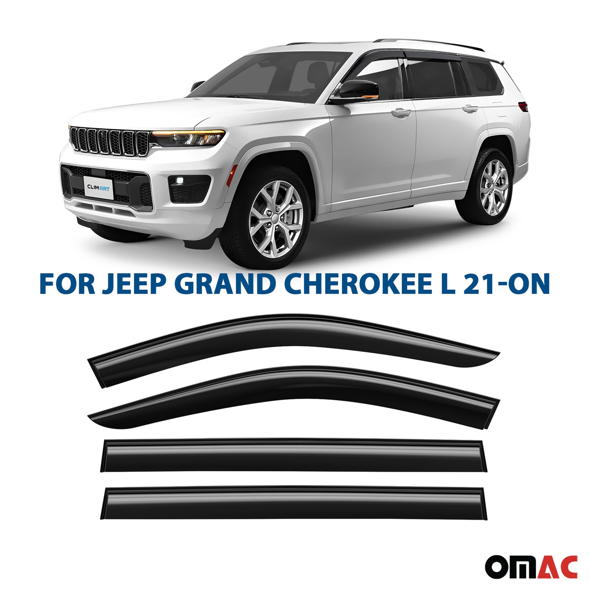 Clim Art Wind Deflectors for Jeep Grand Cherokee L 2021-2025 Tape-On 4 Pcs