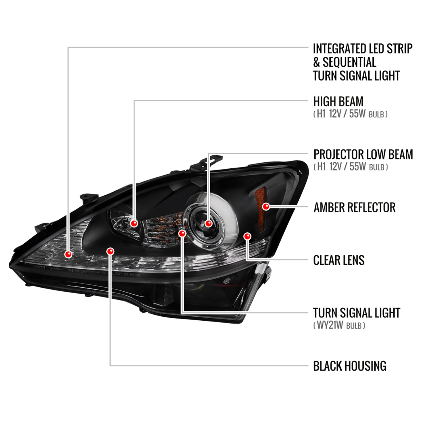 2006-2010 Lexus IS250/IS350 LED Light Projector Headlights Turn Signals Black