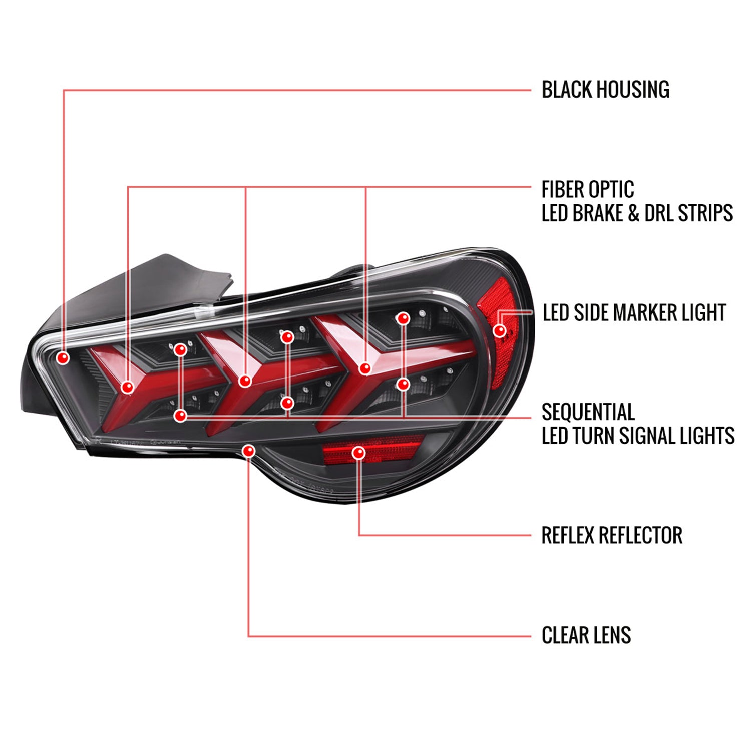 2013-2016 Scion FRS/ Subaru BRZ Lambo Sequential LED Tail Lights Black/Clear
