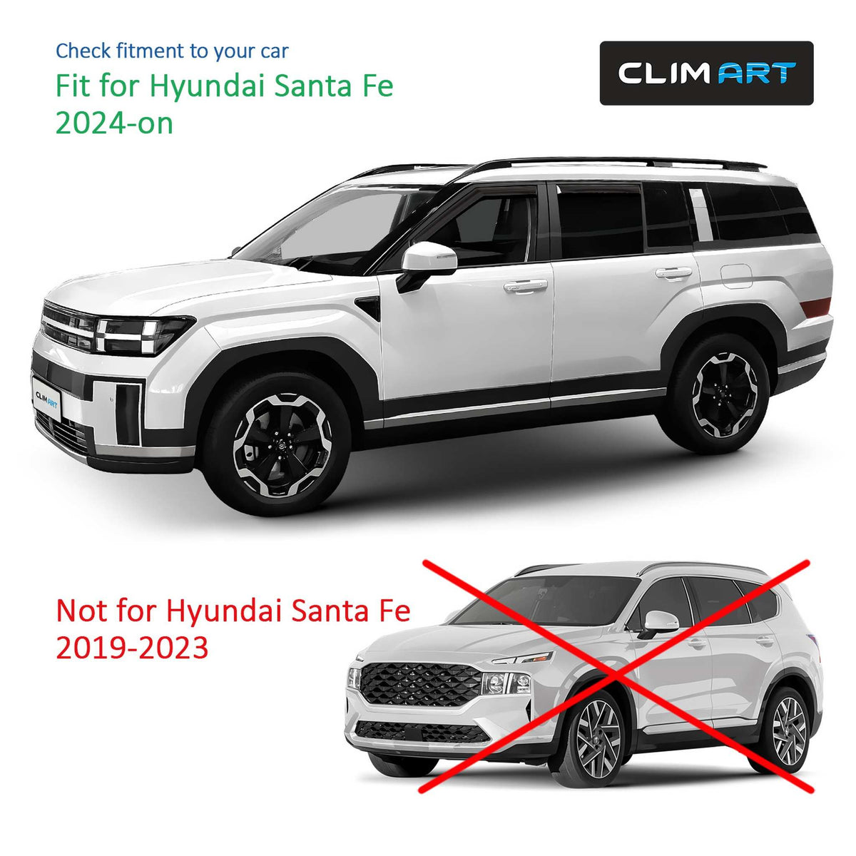 Clim Art Wind Deflectors for Hyundai Santa Fe 2024-2026 In-channel Dark Smoke 4x