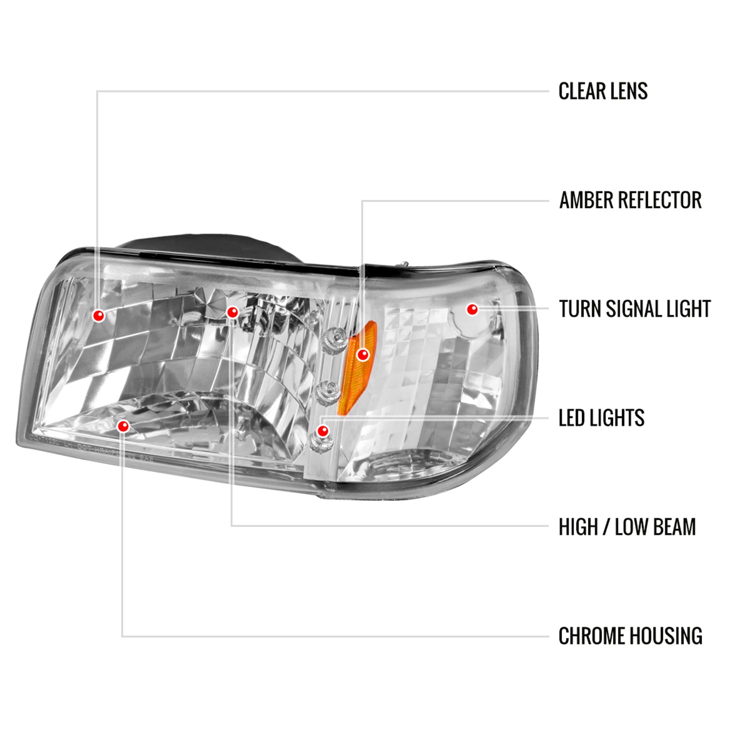 1993-1997 Ford Ranger Factory V2 Headlights Corner Signal Lights Chrome