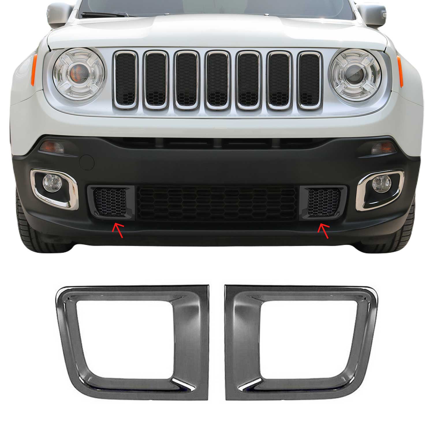 2015-2018 Jeep Renegade Front Bumper Trim Molding Dark 2 Pcs