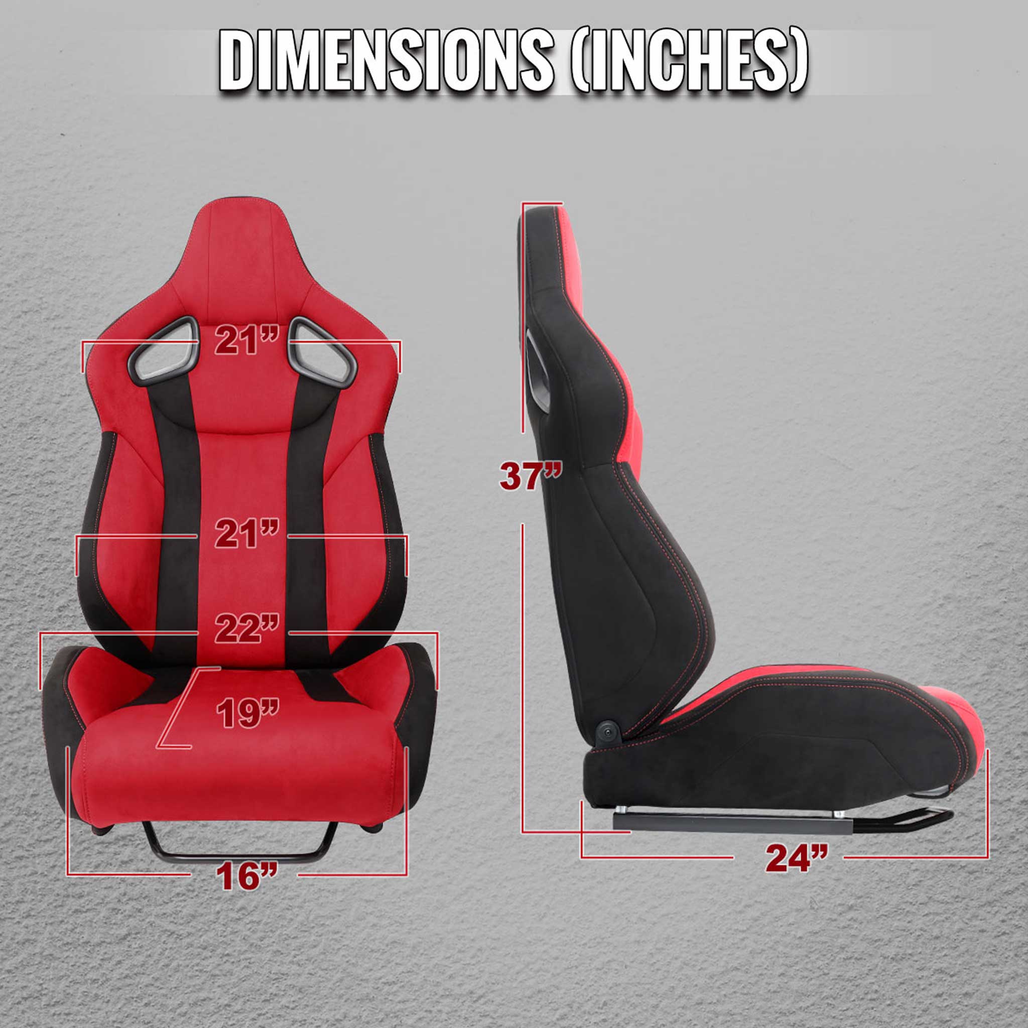 Universal Racing Seat Bright Red Black Suede With Double Red Stitch Left