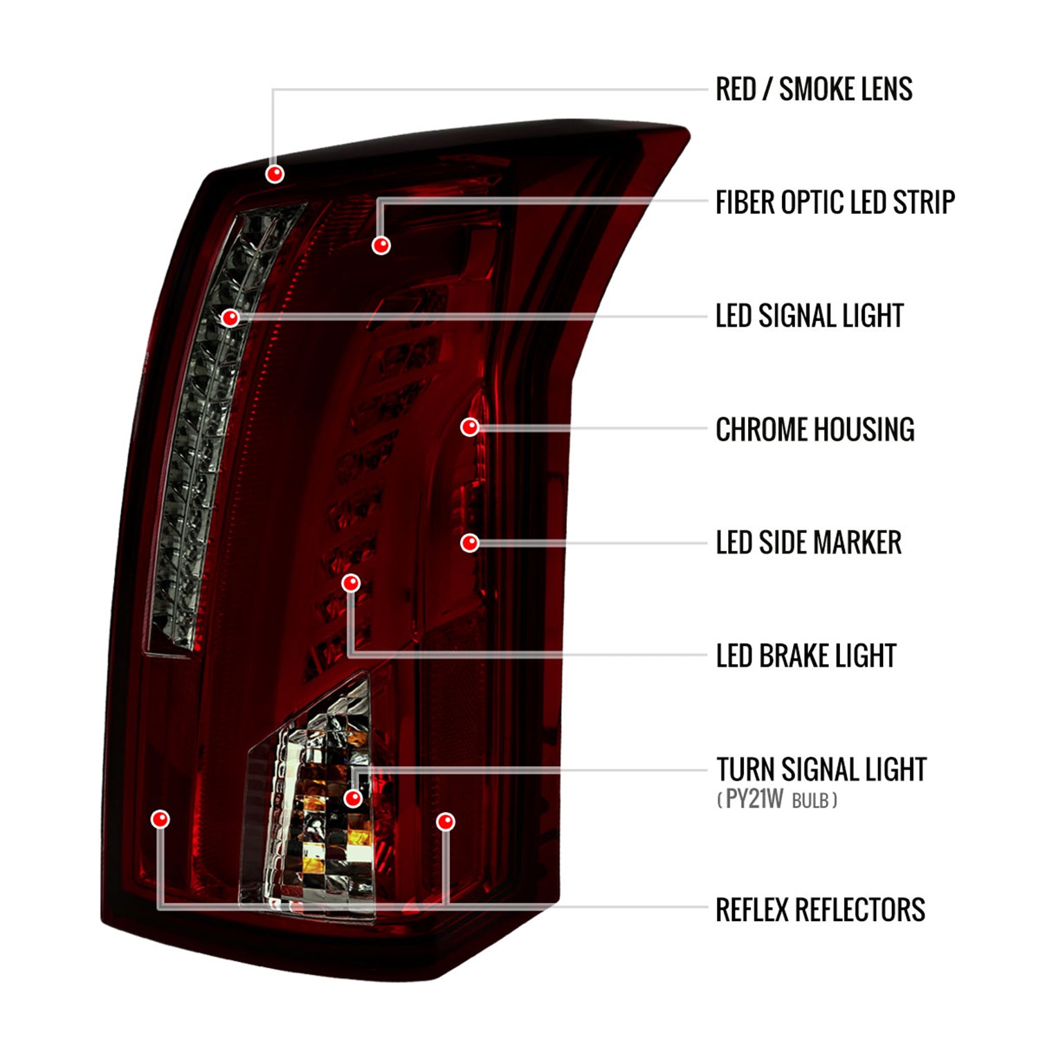 2003-2007 Cadillac CTS LED Tail Lights Chrome Housing/Red Smoke Lens