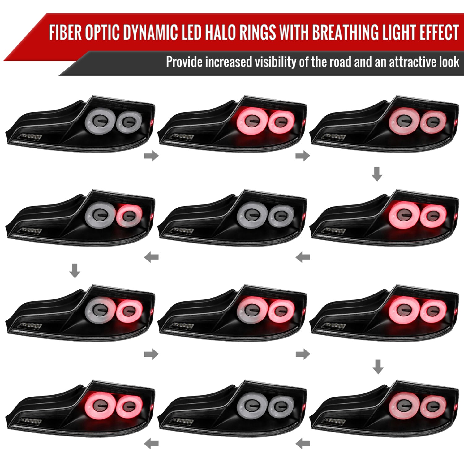 2003-2007 Infiniti G35 Coupe White LED Halo Signal Tail Light Matt Black/Clear