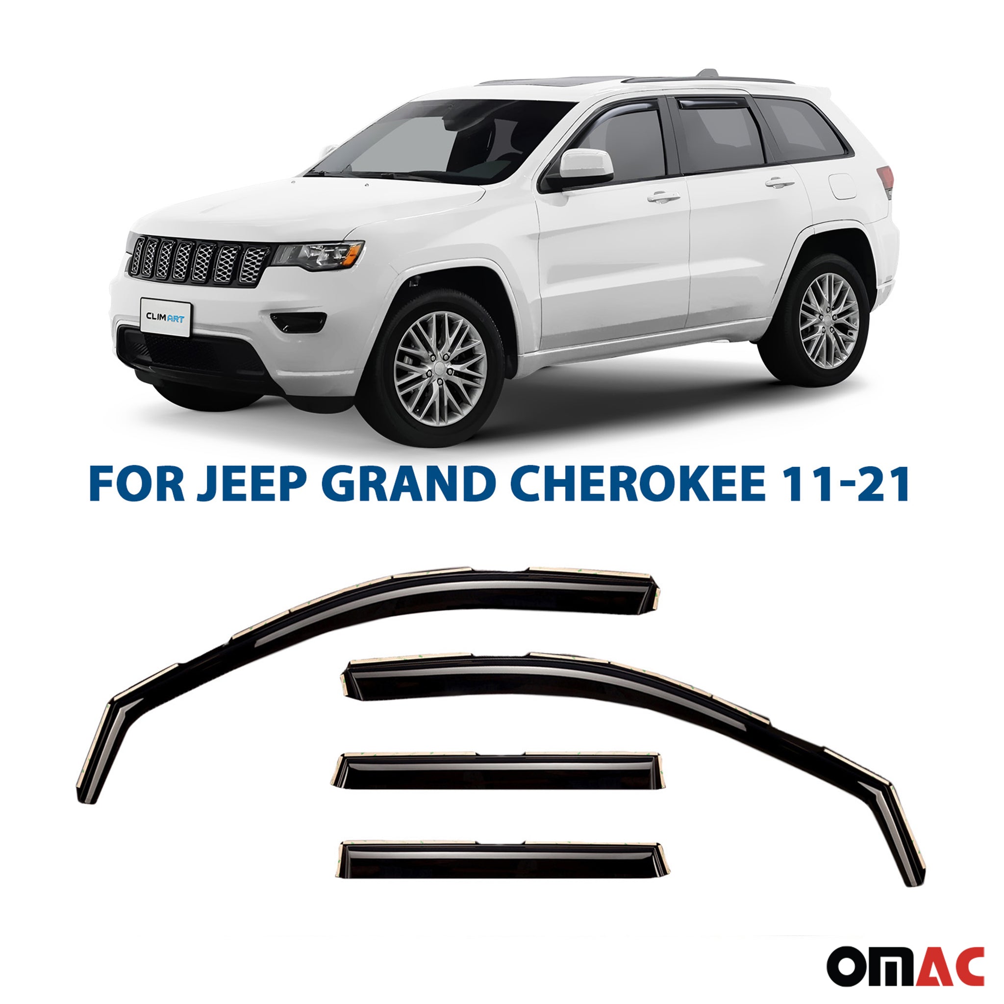 Clim Art Wind Deflectors for Jeep Grand Cherokee 2011-2021 Shatterproof 4 Pcs