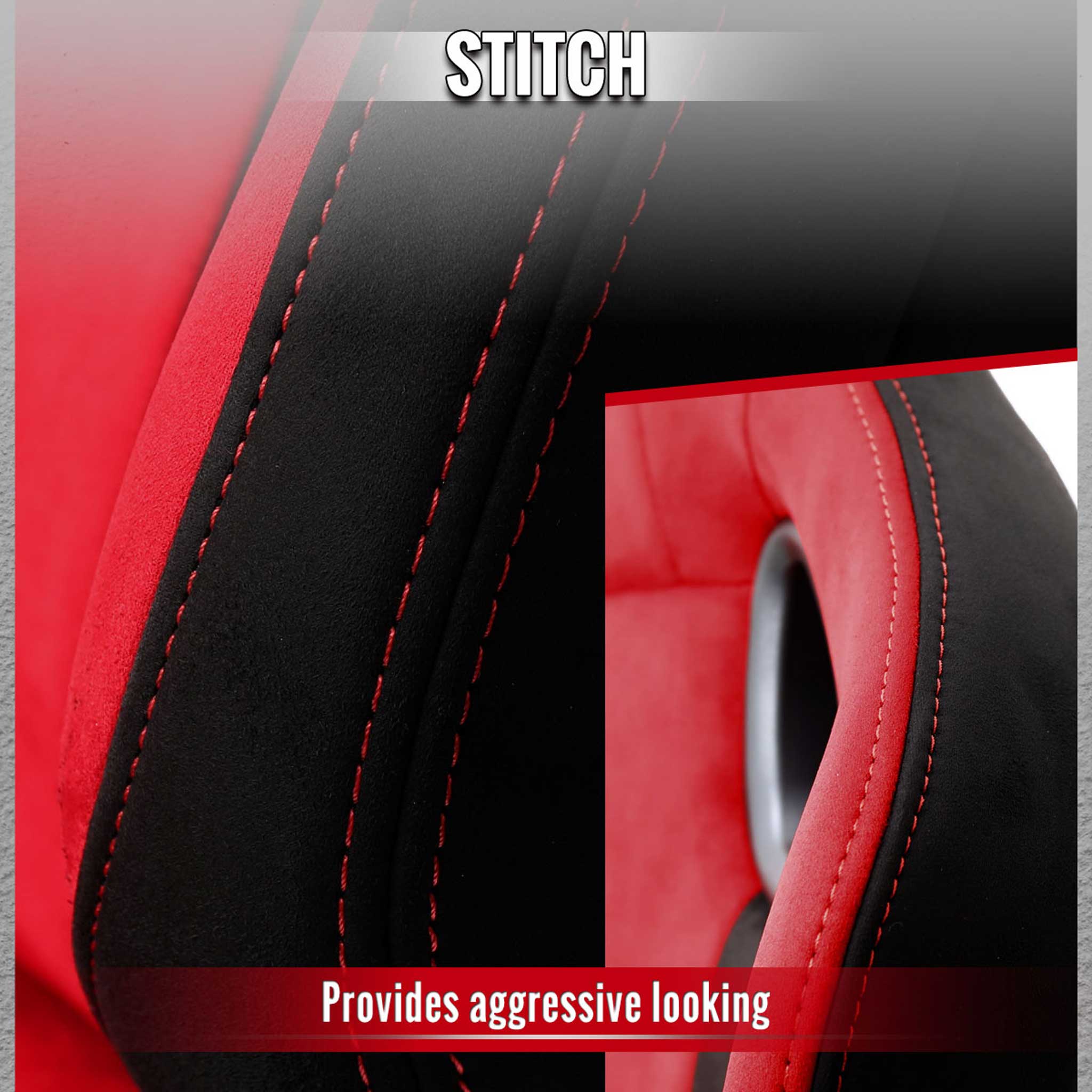 Universal Racing Seat Bright Red Black Suede With Double Red Stitch Left