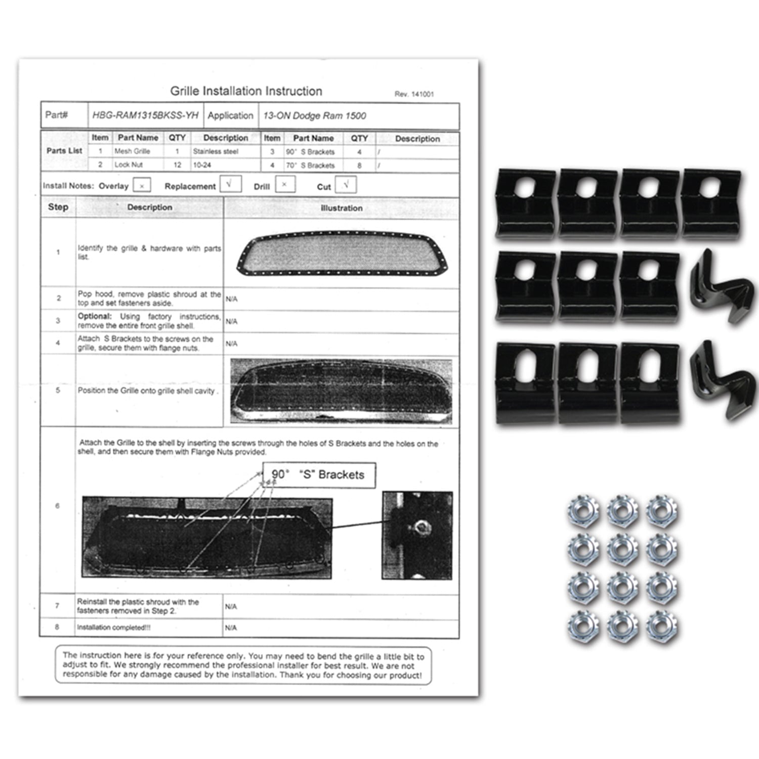 2013-2018 RAM 1500 1500 Rivet Style Black Stainless Steel Mesh Grille Insert