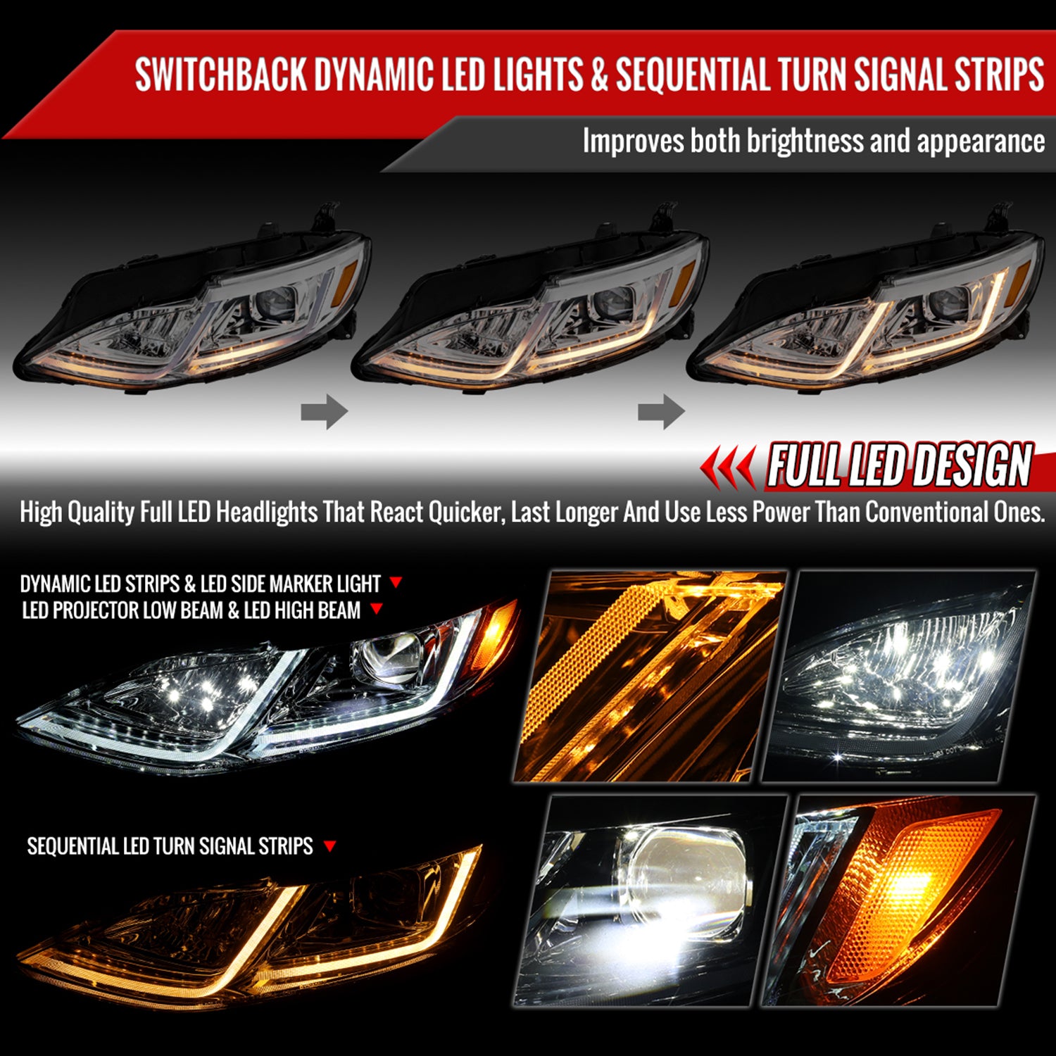 2019-2024 Chevy Malibu Full LED Projector Headlights Turn Signal Chrome