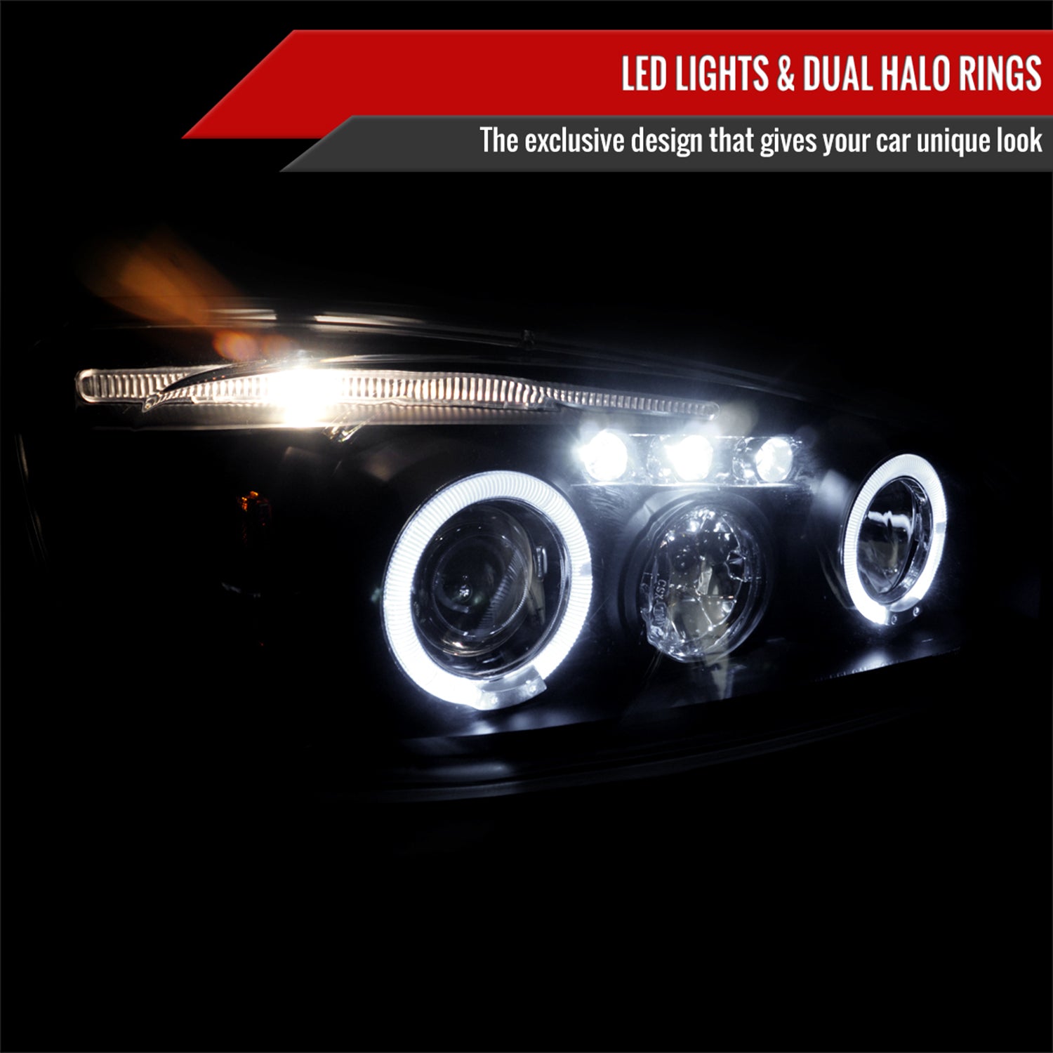 2004-2007 Chevy Malibu Dual Halo Projector Headlights Matte Black/Clear Lens