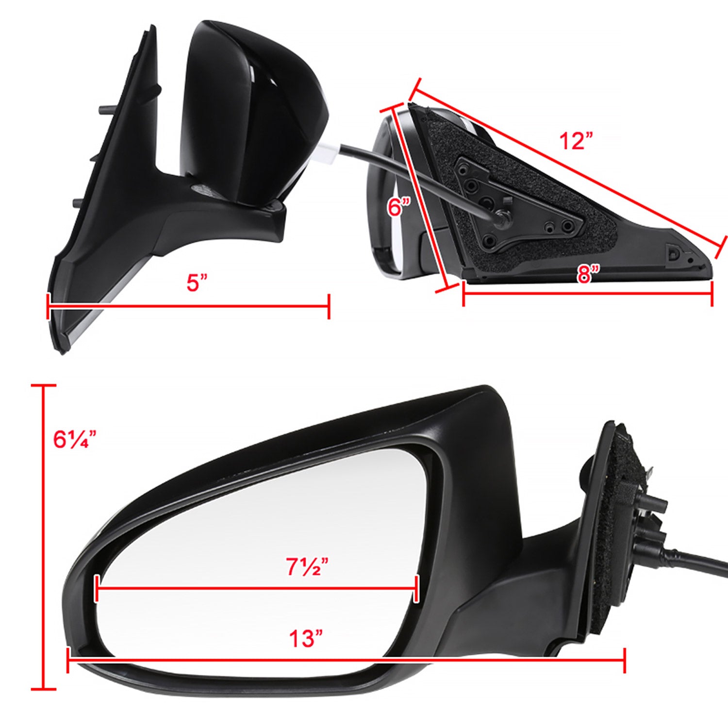 2015-2018 Toyota Camry Glossy Black 5Pin Heated &Adjustable Side Mirror Driver