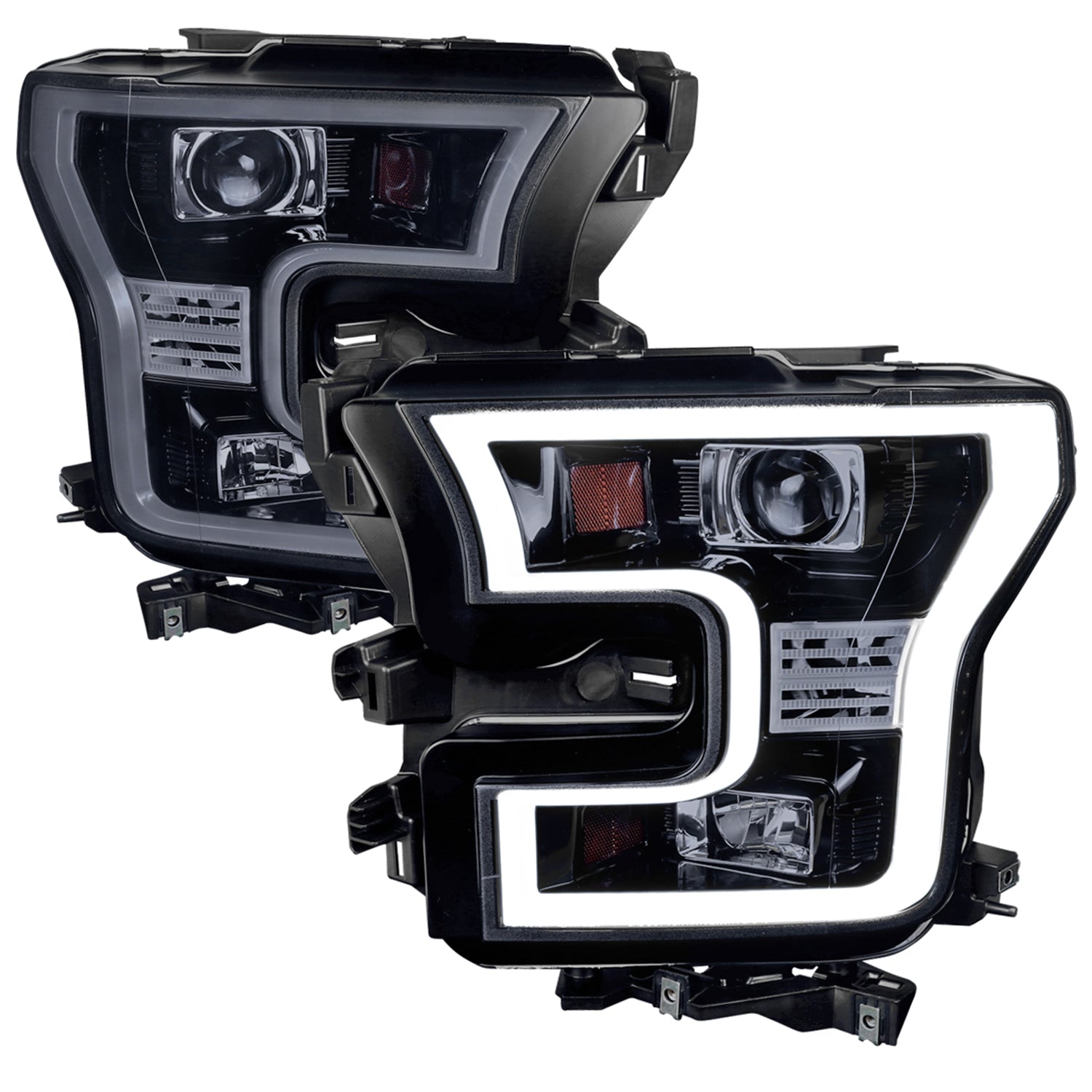 2015-2017 Ford F-150 LED Bar Outline Projector Headlights Glossy Black/Smoke