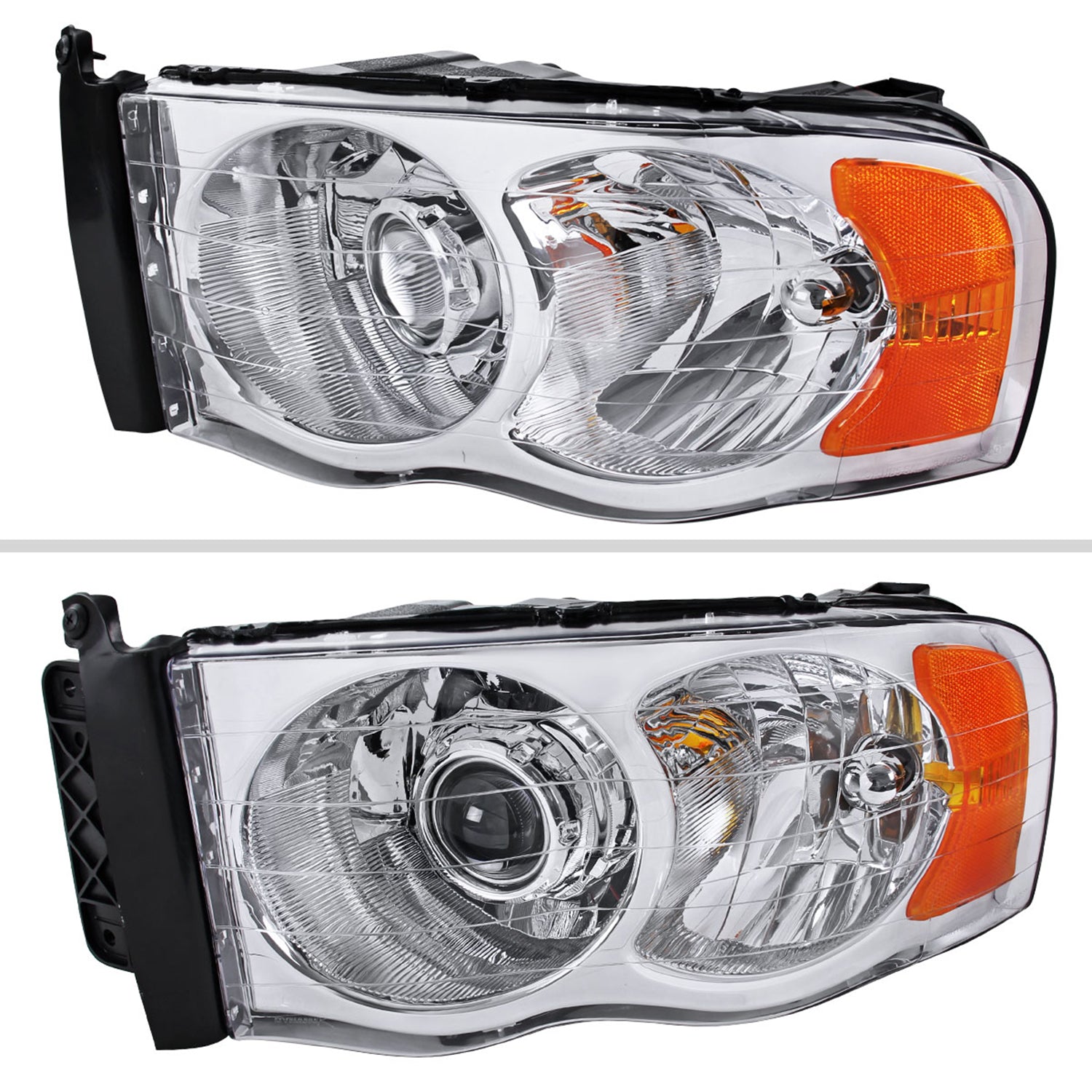 2002-2005 Dodge RAM 1500/ RAM 2500 3500 Headlights Amber Reflectors Chrome