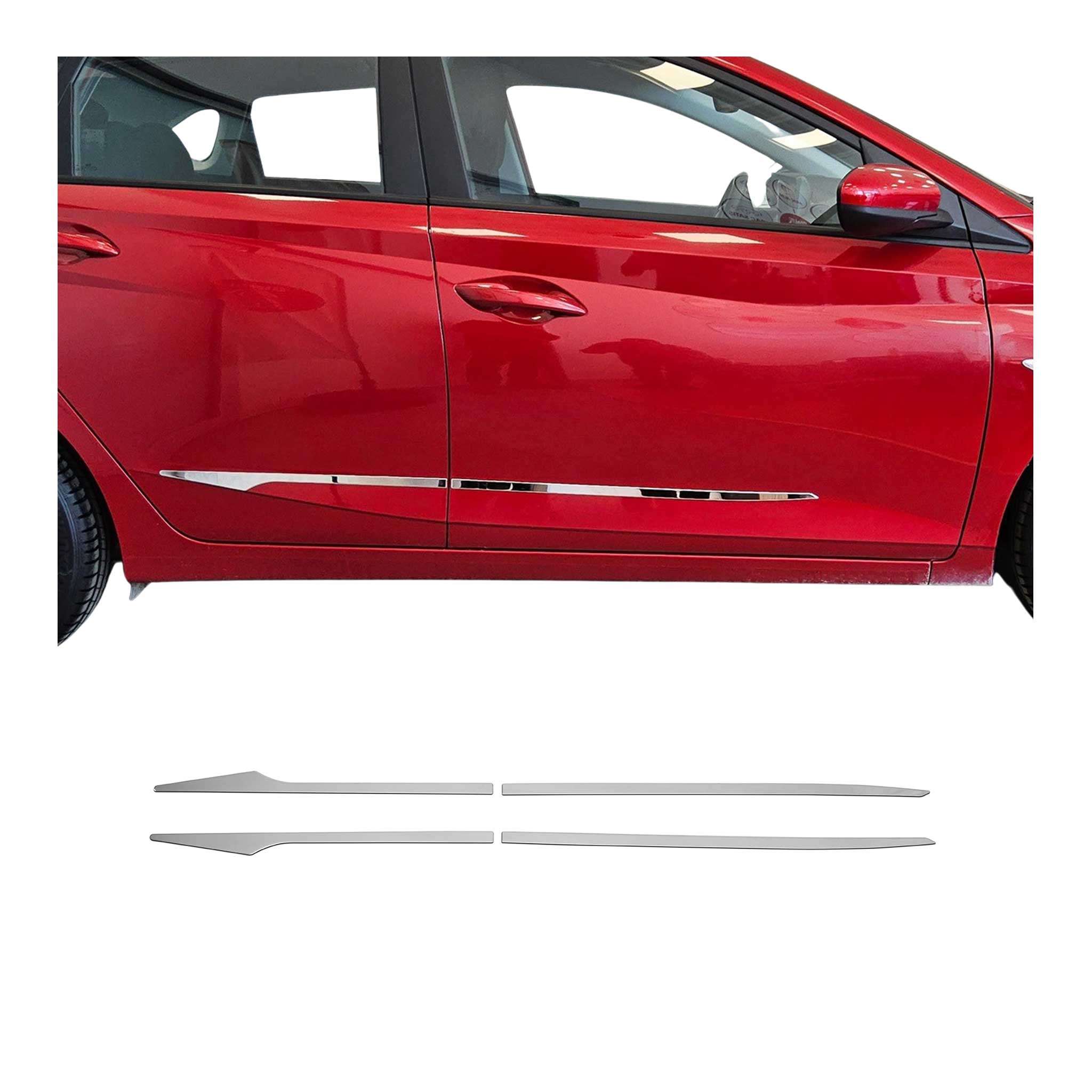 2020-2023 Hyundai i20 Side Door Molding Trim Skirt S.Steel Silver Glossy 4 Pcs