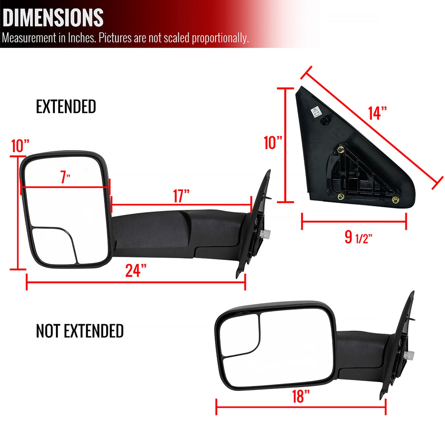 2002-2009 Dodge RAM Manual Adjustable & Foldable Towing Mirrors