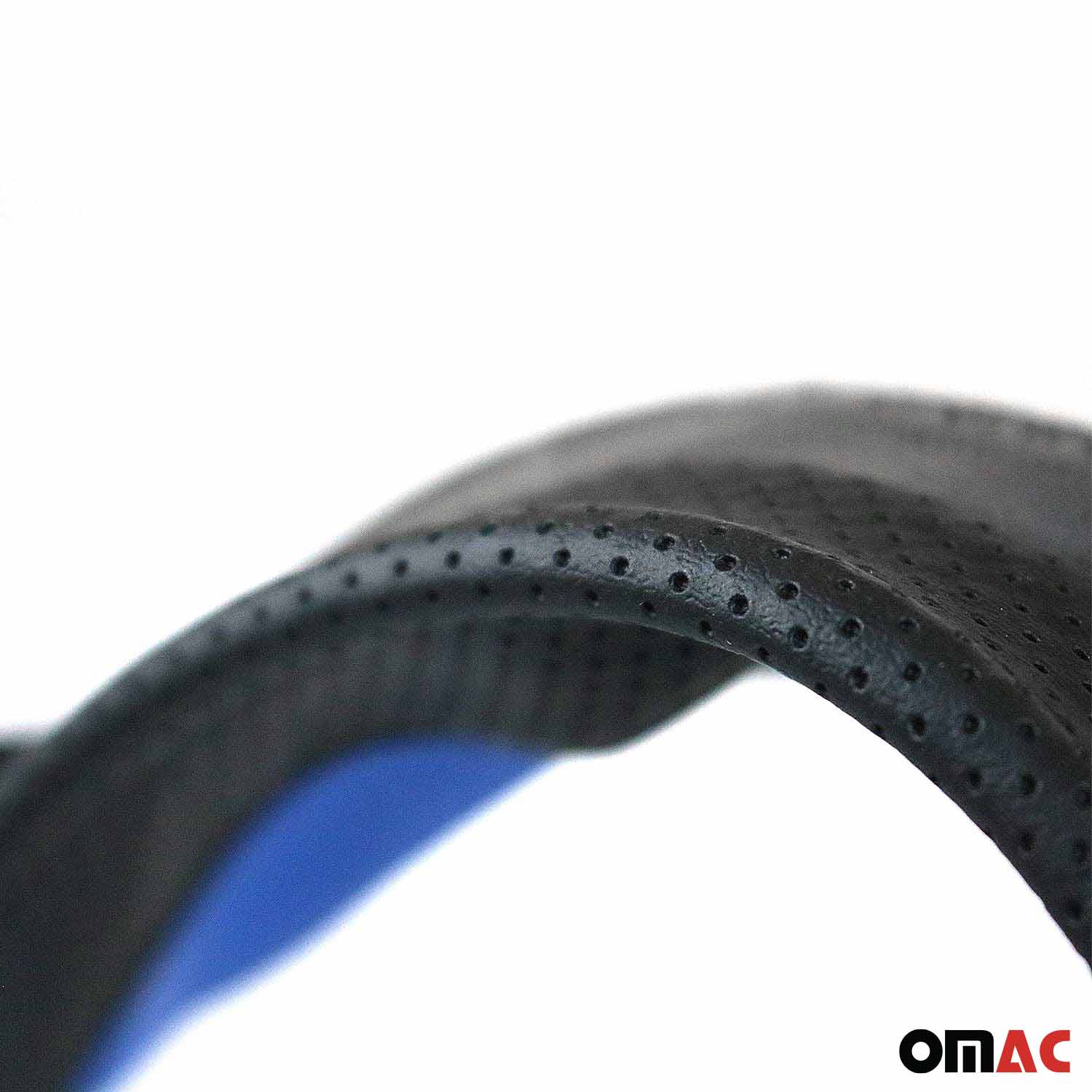 14.5-15.5’’ Steering Wheel Cover Half Moon Blue Leather Anti-slip Breathable