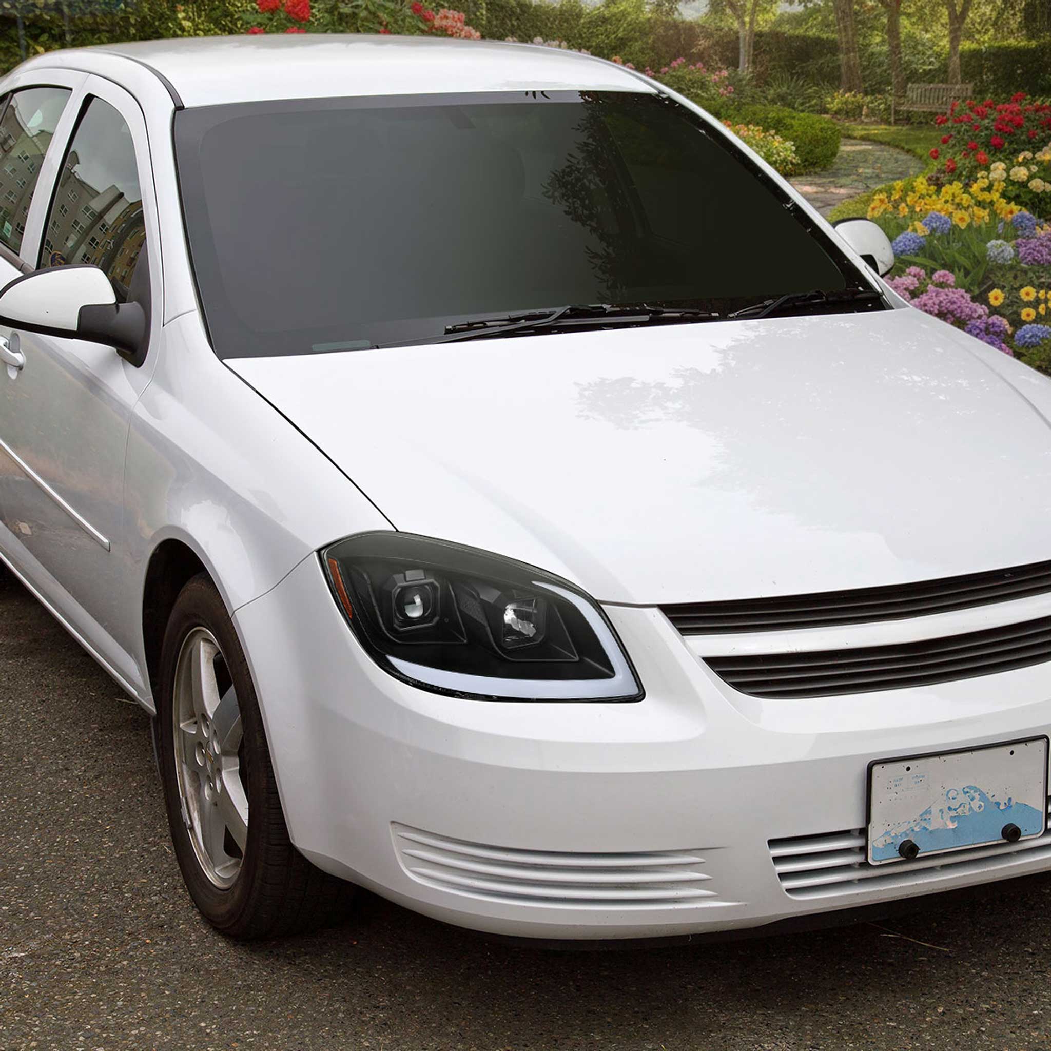 For Chevrolet Cobalt / Pontiac G5 2005-2010 LED Bar Projector Headlights LED DRL Light Tube Matte Black Housing Clear Lens