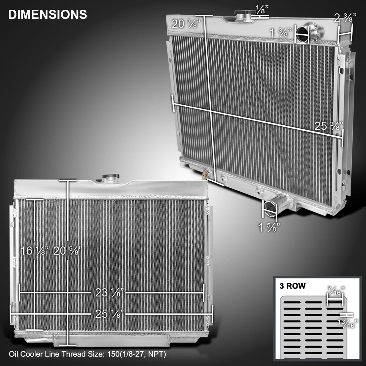 1967-1970 Ford Mustang/Fairlane Mercury Cougar Alu 3Row Performance Radiator