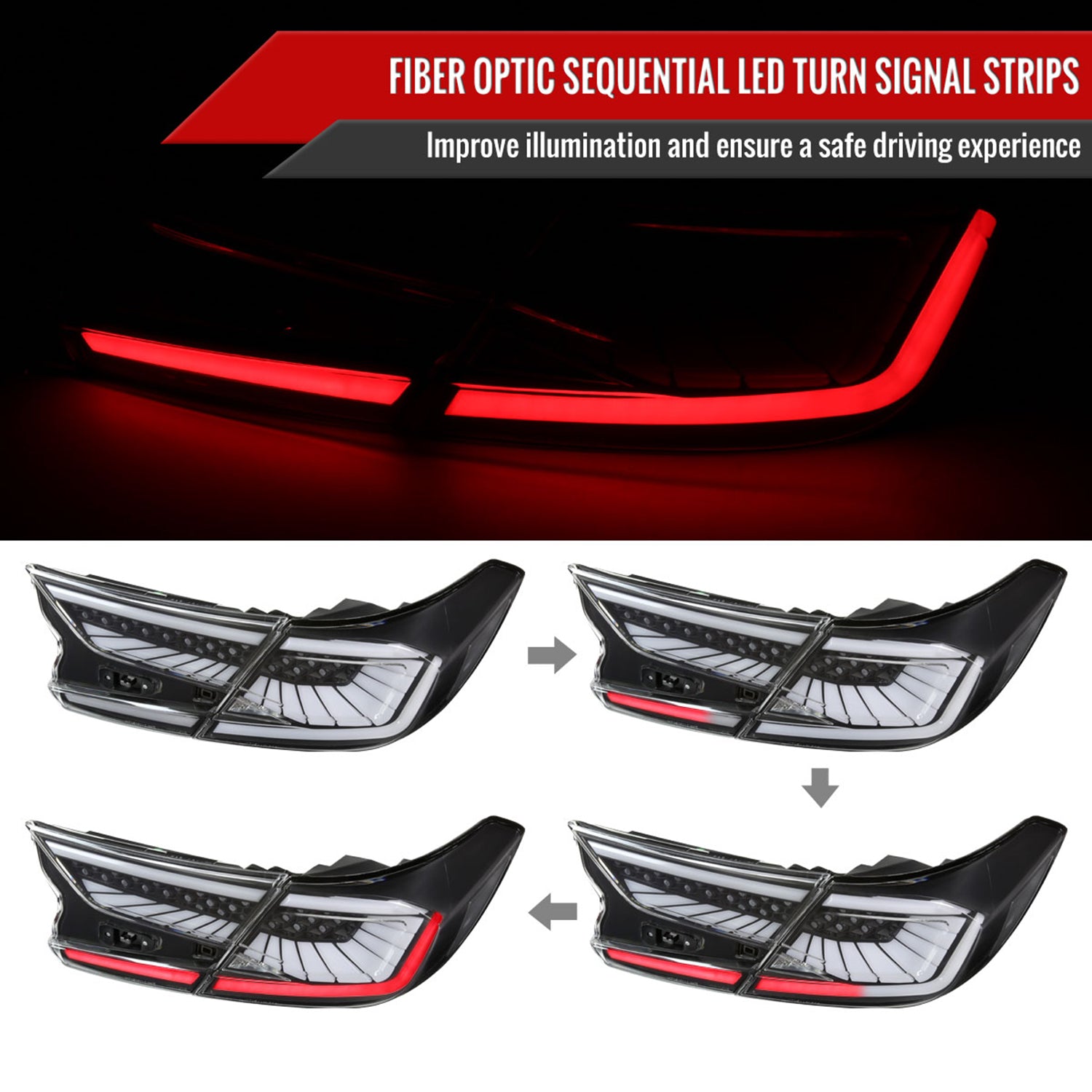 2018-2022 Honda Accord Sedan SQ2 LED Signal Tail Lights Matt Black/Clear