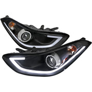 2011-2013 Hyundai Elantra LED Bar Projector Headlights Matte Black/Clear Lens