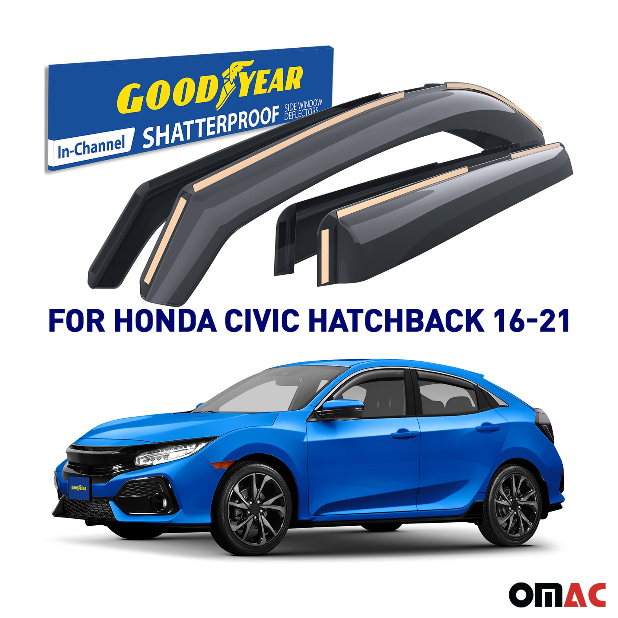 Goodyear Wind Deflectors for Honda Civic 2017-2021 Hatchback In-channel Smoke 4x
