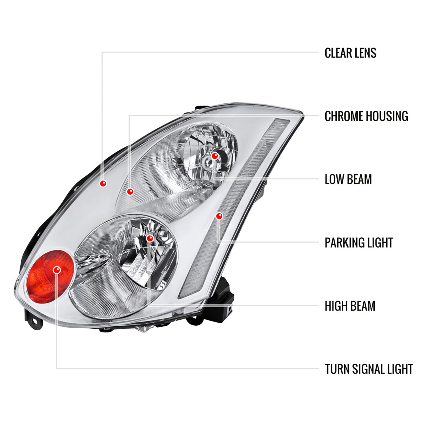2003-2005 Infiniti G35 Coupe Factory Style Headlights Chrome/Clear Lens