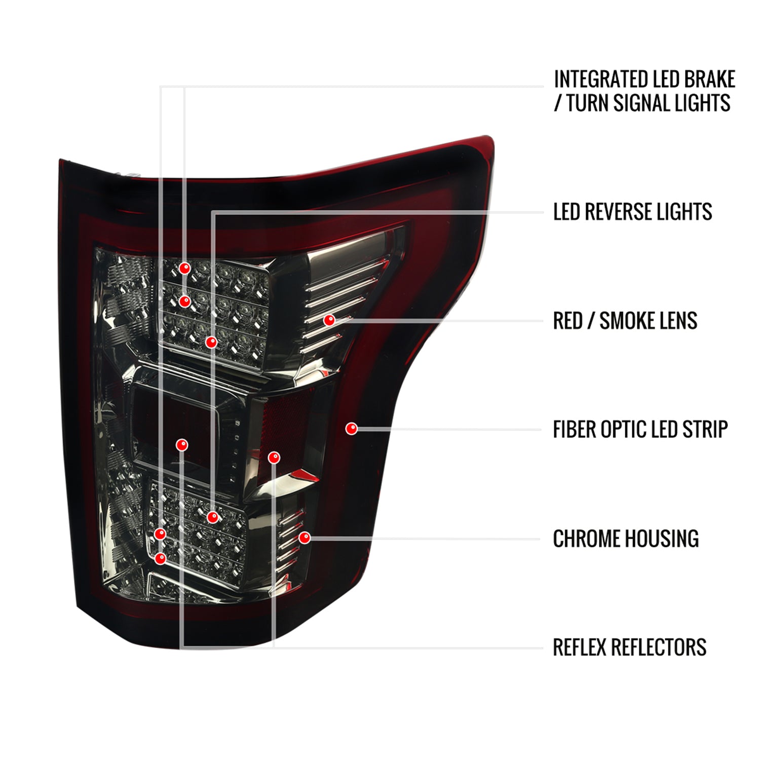 2015-2017 Ford F-150 LED Tail Lights Chrome Housing/Red Smoke Lens