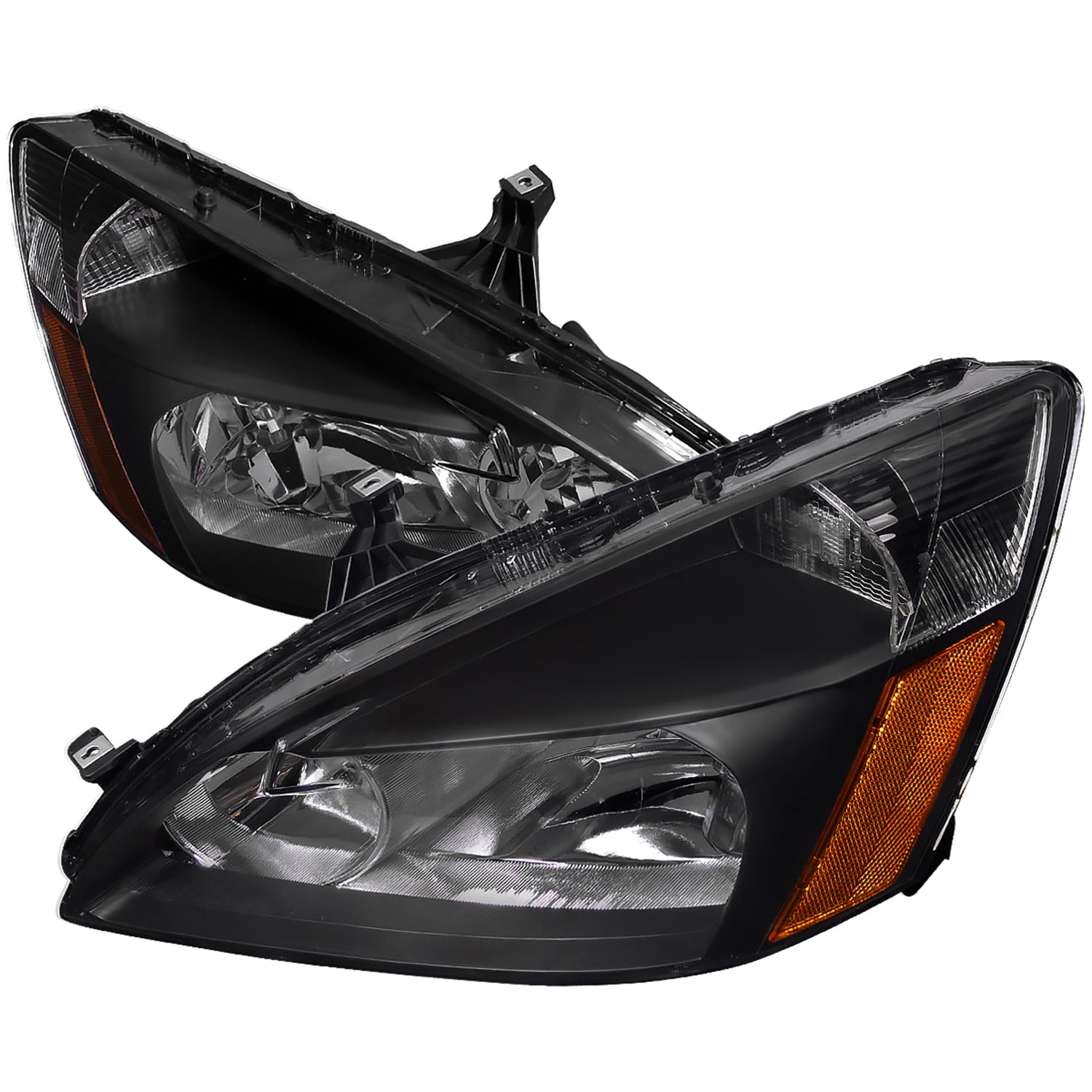 2003-2007 Honda Accord Factory Headlights w/Amber Reflector Matt Black/Clear