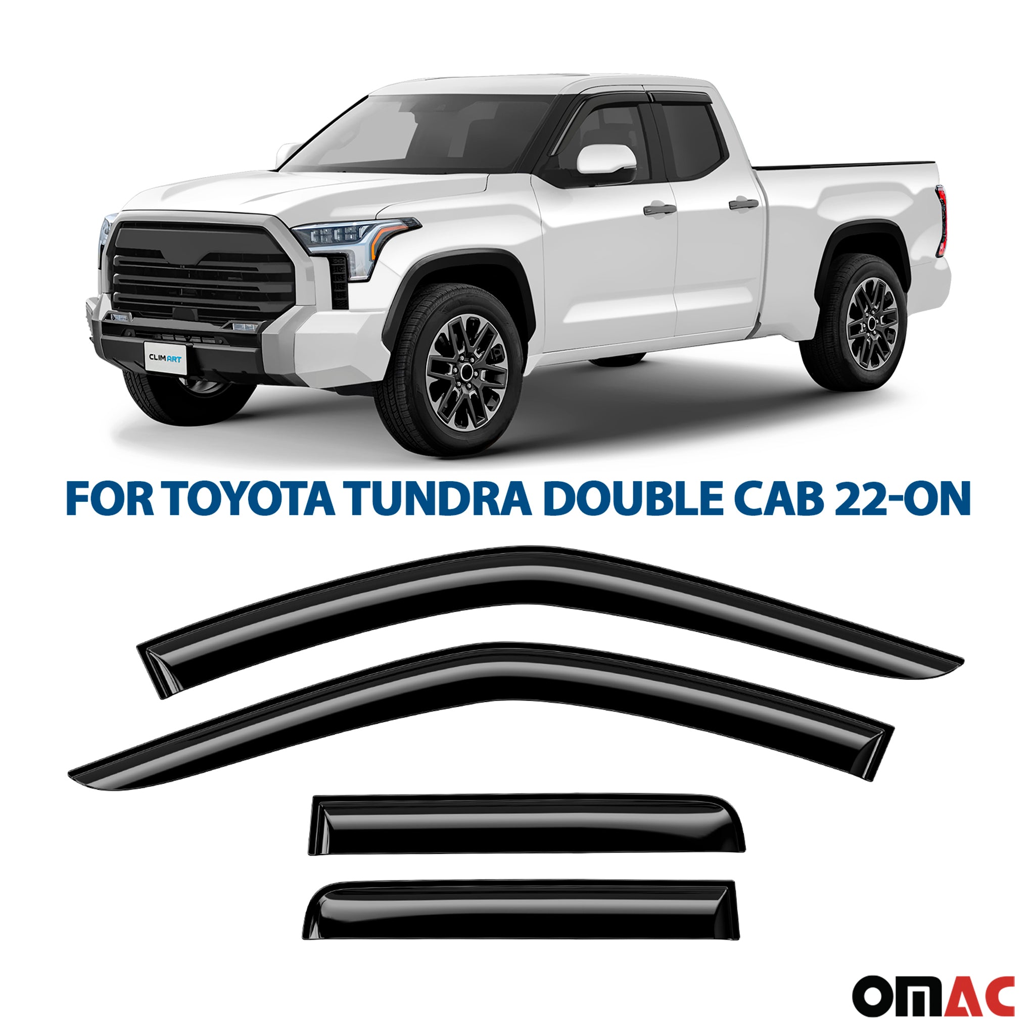 Clim Art Wind Deflectors for Toyota Tundra 2022-2025 Double Cab Smoke 4 Pcs
