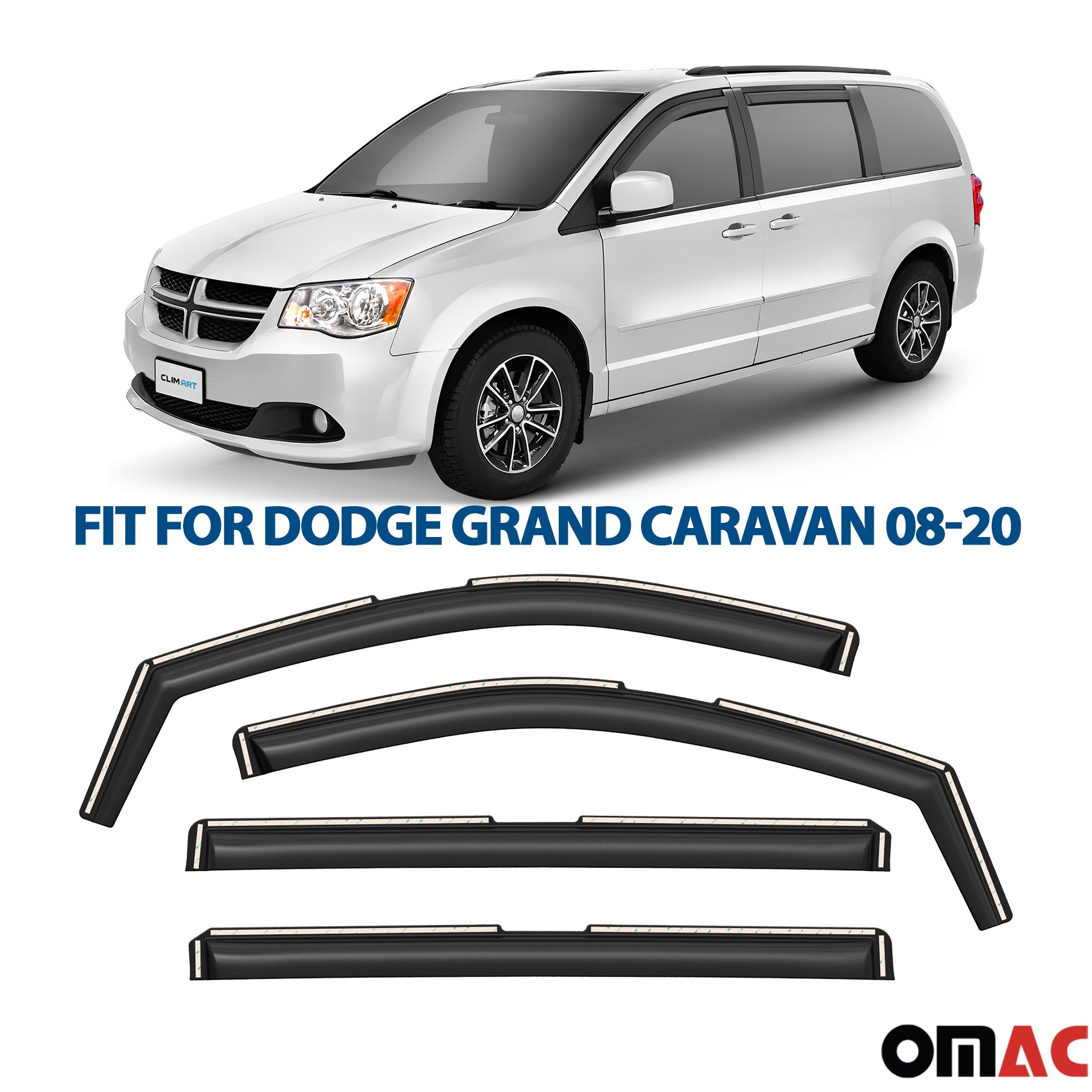 Clim Art Wind Deflectors for Dodge Grand Caravan 2008-2020 Shatterproof 4 Pcs