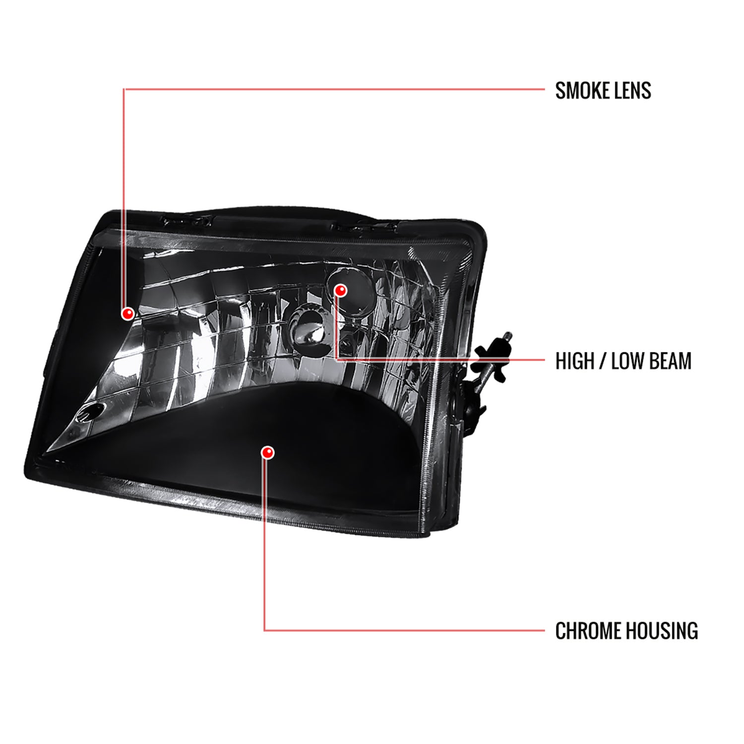 1998-2000 Ford Ranger Factory Style Crystal Headlights Matte Black/Clear Lens