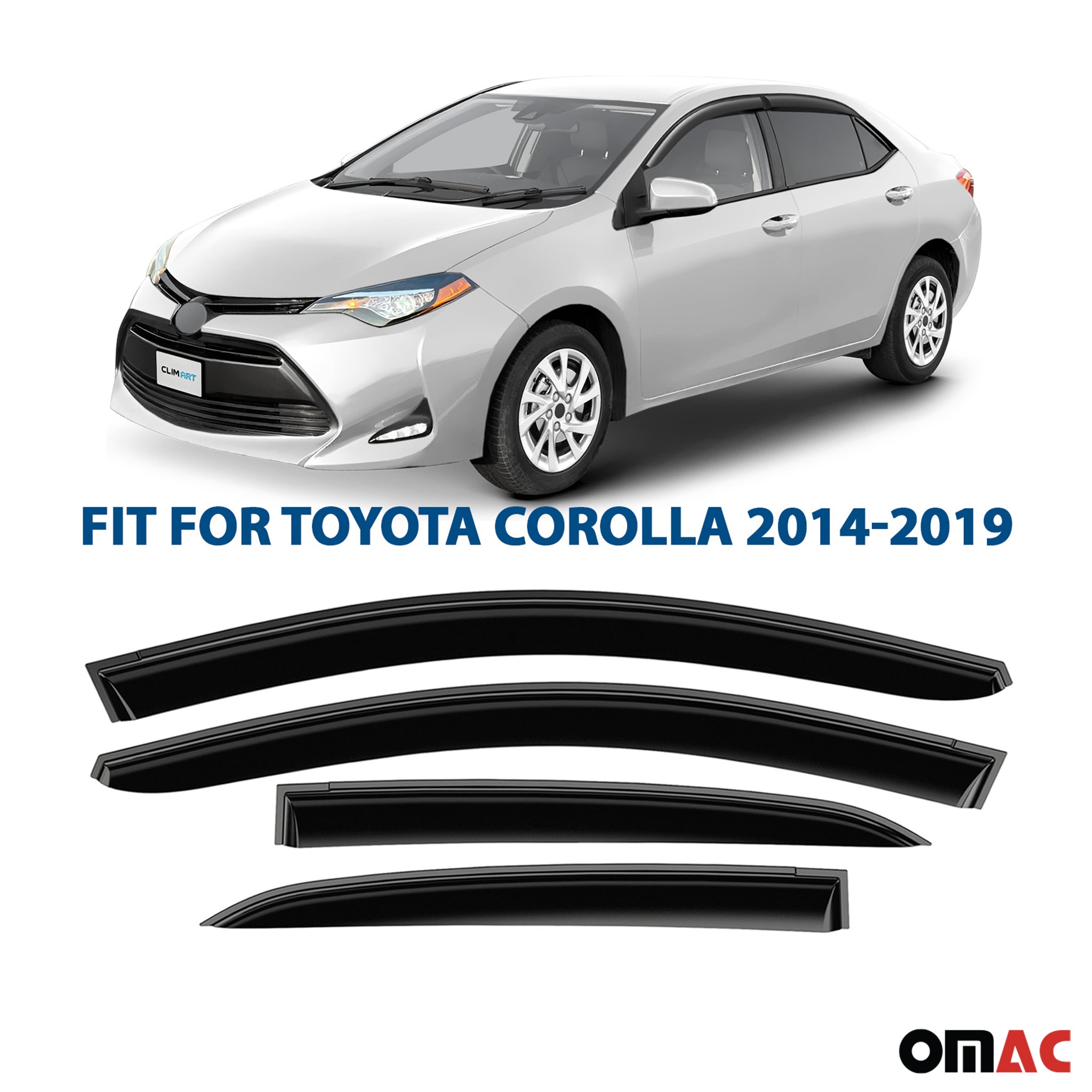 Clim Art Wind Deflectors for Toyota Corolla 2014-2019 Sedan Shatterproof 4x