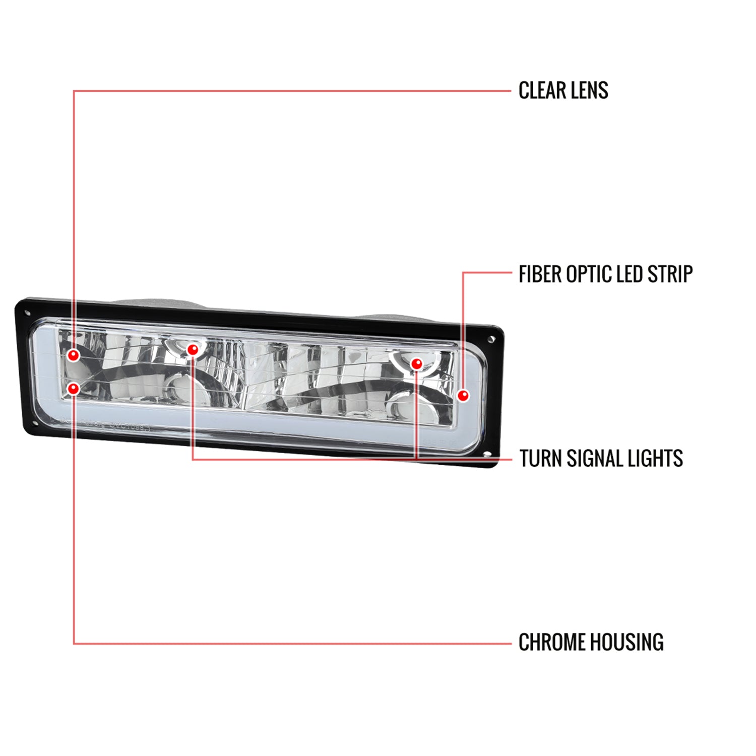 1988-1998 Chevy C10 GMC C/K LED Strip Bumper Corner Signal Lights Chrome/Clear