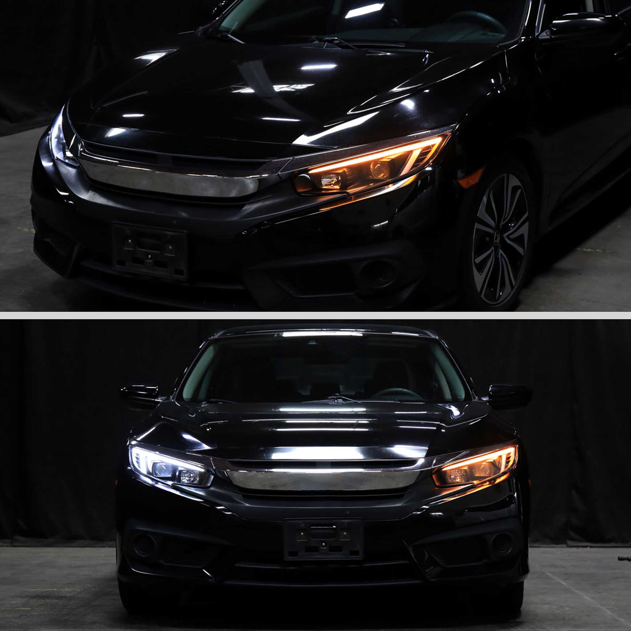 For Honda Civic 2016-2021 Projector Headlights Sequential DRL Matte Black Housing Clear Lens