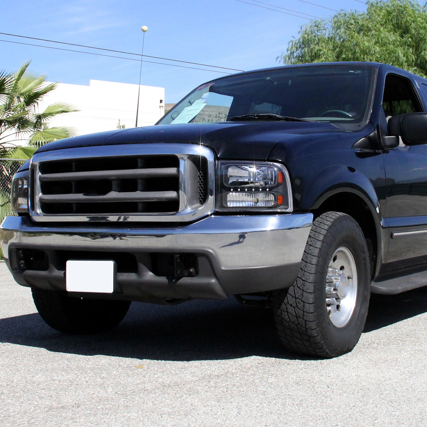 1999-2004 Ford F-250/350/450/550/Excursion Crystal Headlights LED Light Black