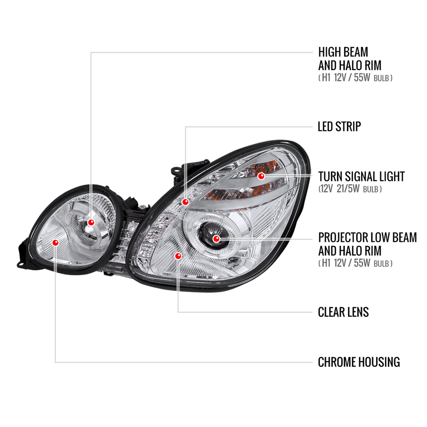 1998-2005 Lexus GS300/GS400/GS430 Halo Projector Headlights LED Light Chrome