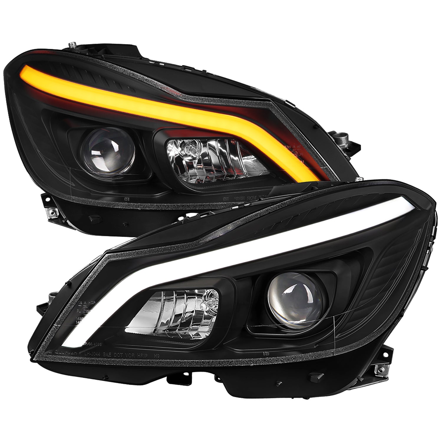 2012-2014 Mercedes-Benz W204 C-Class LED Bar Projector Headlights Black