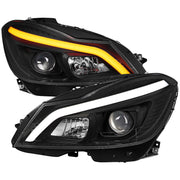 2012-2014 Mercedes-Benz W204 C-Class LED Bar Projector Headlights Black